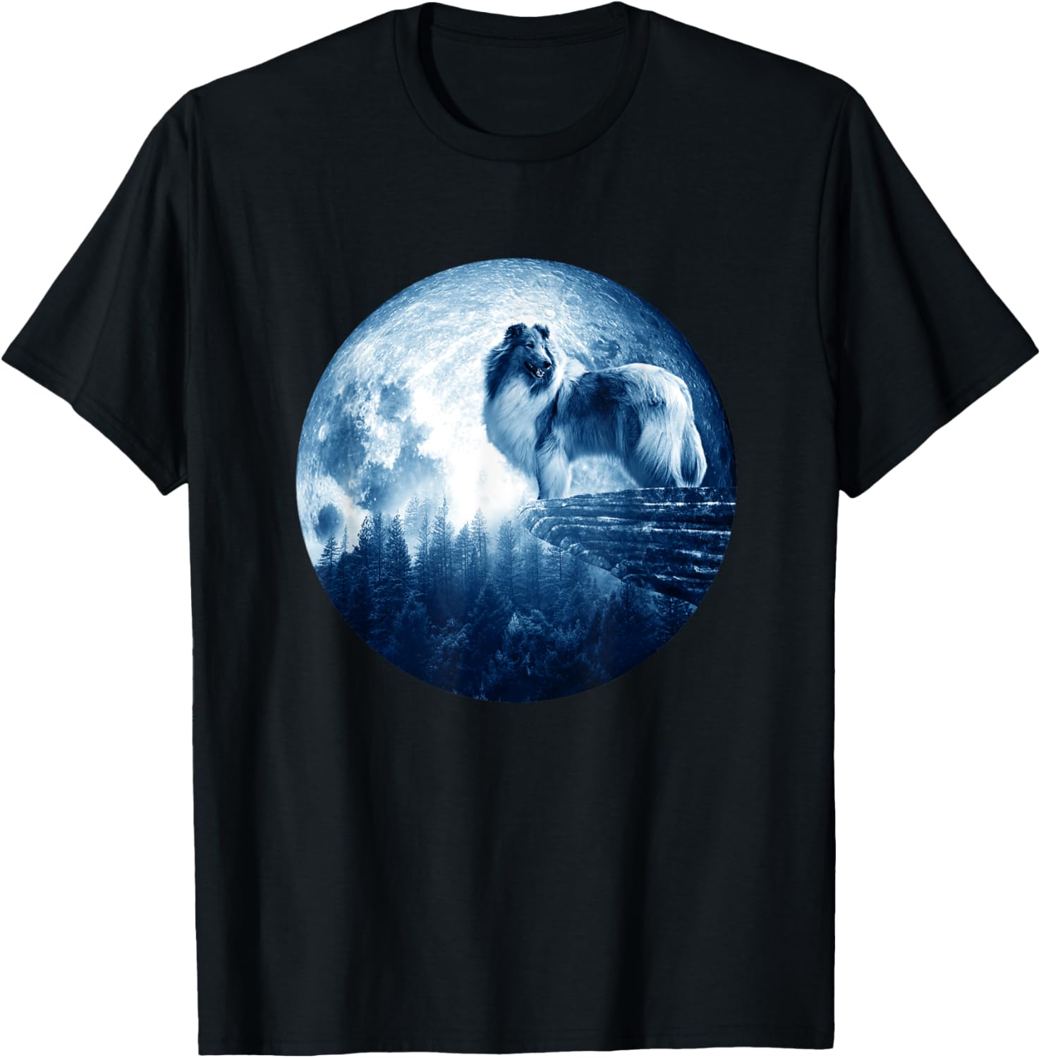 Rough Collie Dog Moon Dog Mom Dad Women Men Dog Lovers T-Shirt - T-Shirt | Black