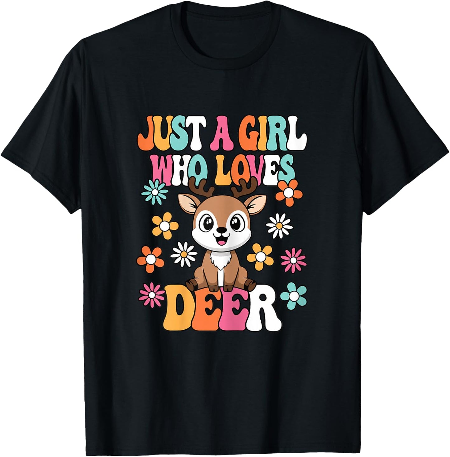 Just A Girl Who Loves Deer Cute Deer Lover Girls Kids T-Shirt - T-Shirt | Black