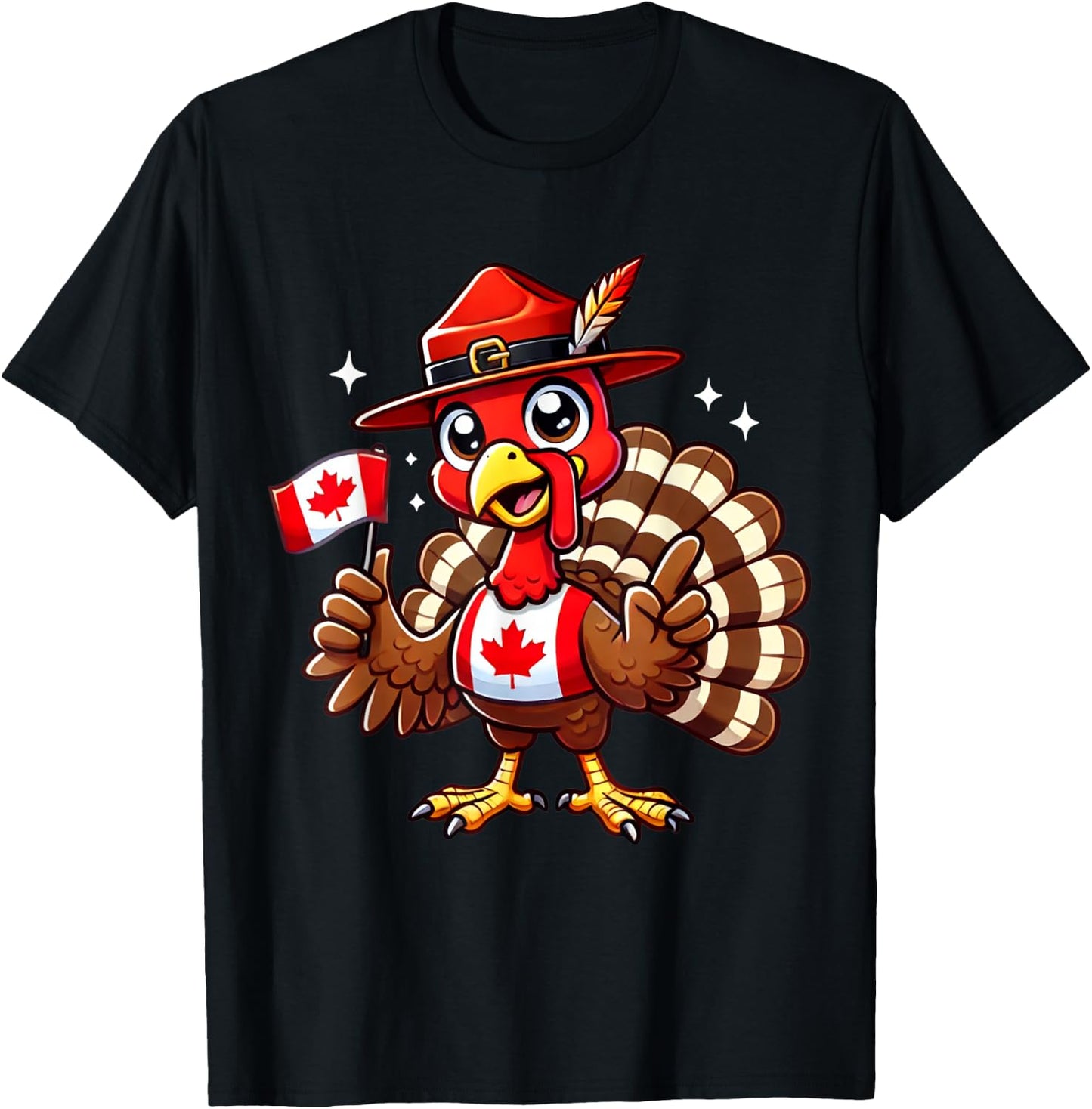 Funny Turkey Graphic Canada Flag Happy Canadian Thanksgiving T-Shirt - T-Shirt | Black