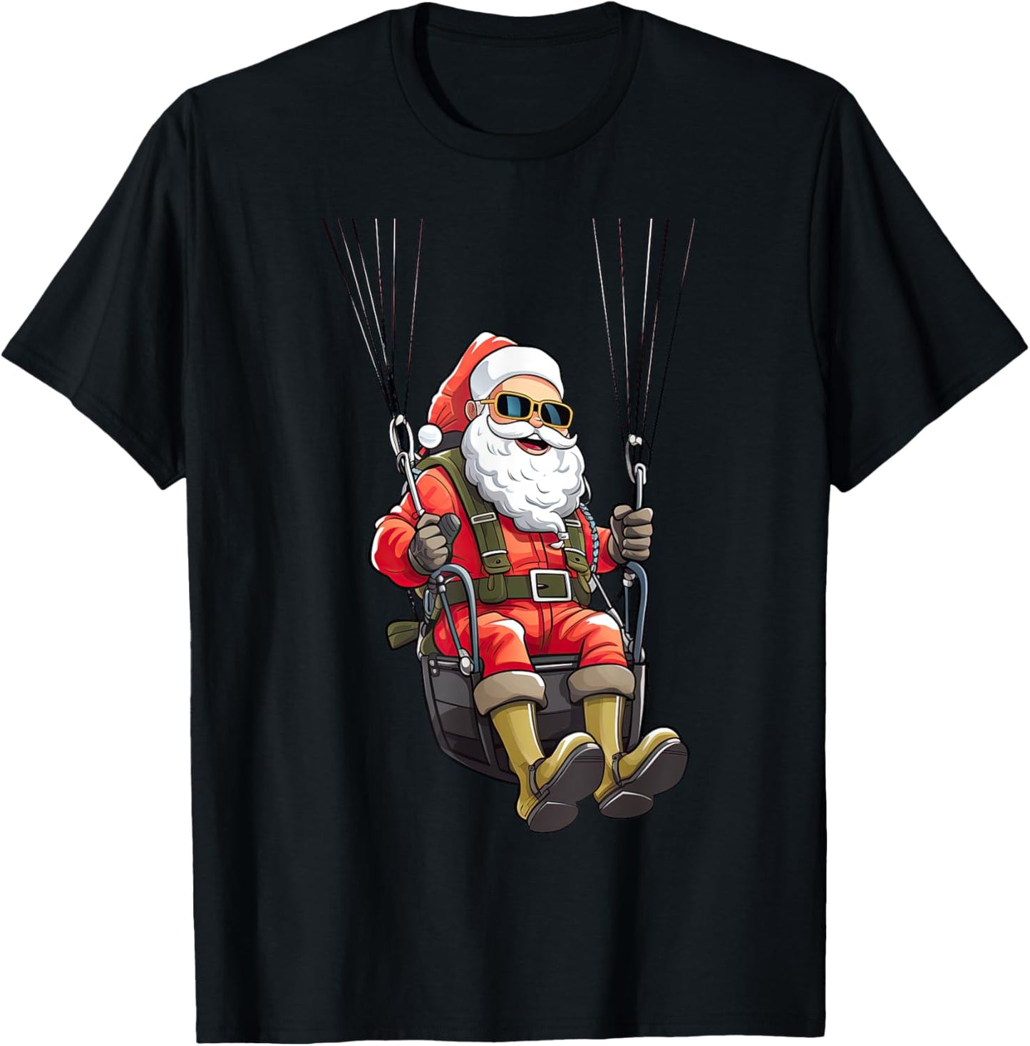 Christmas Santa's Airborne Sleigh Ride Parachuting Xmas T-Shirt - T-Shirt | Black