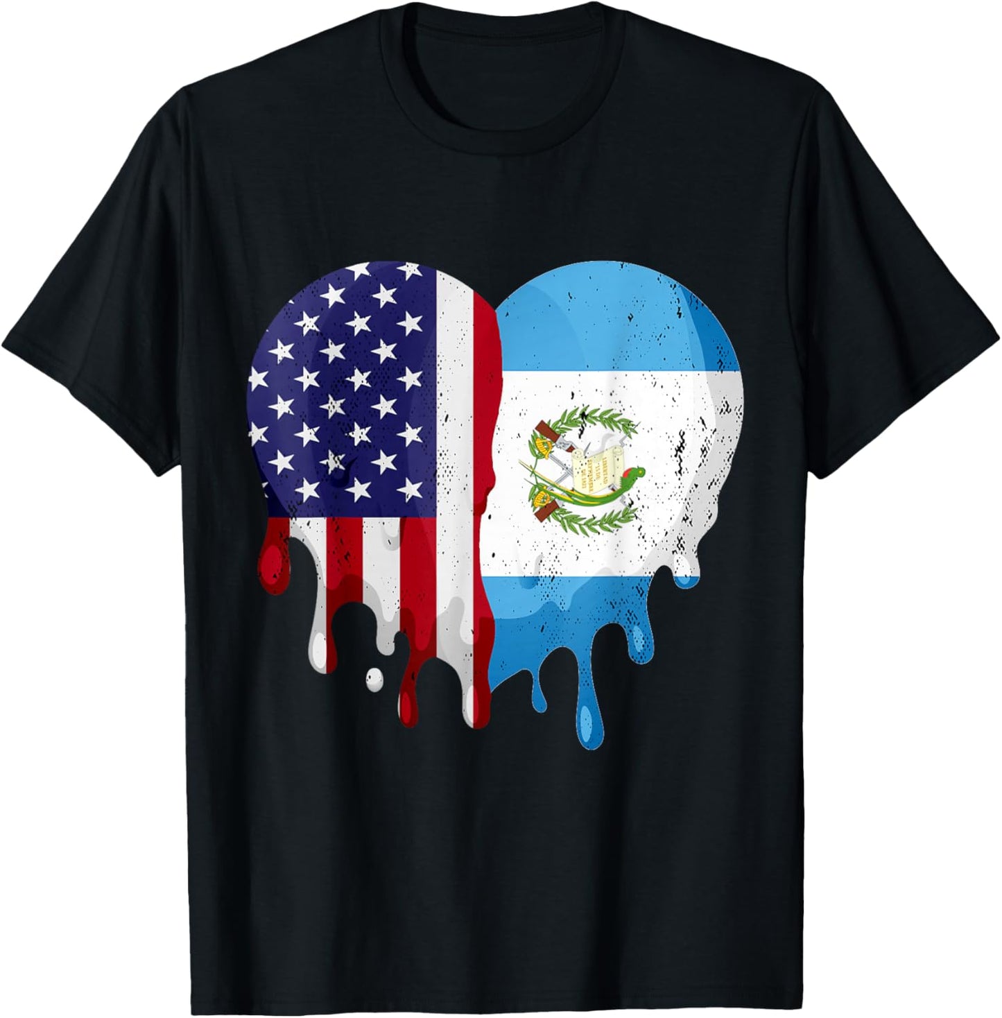 American Guatemalan Hispanic Heritage Month Flag Heart T-Shirt - T-Shirt | Black