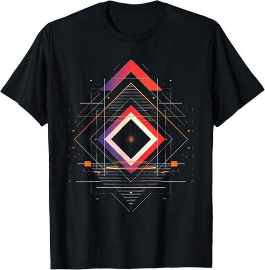 Abstract Geometric Black Red Multicolor Cosmic T-Shirt - T-Shirt | Black