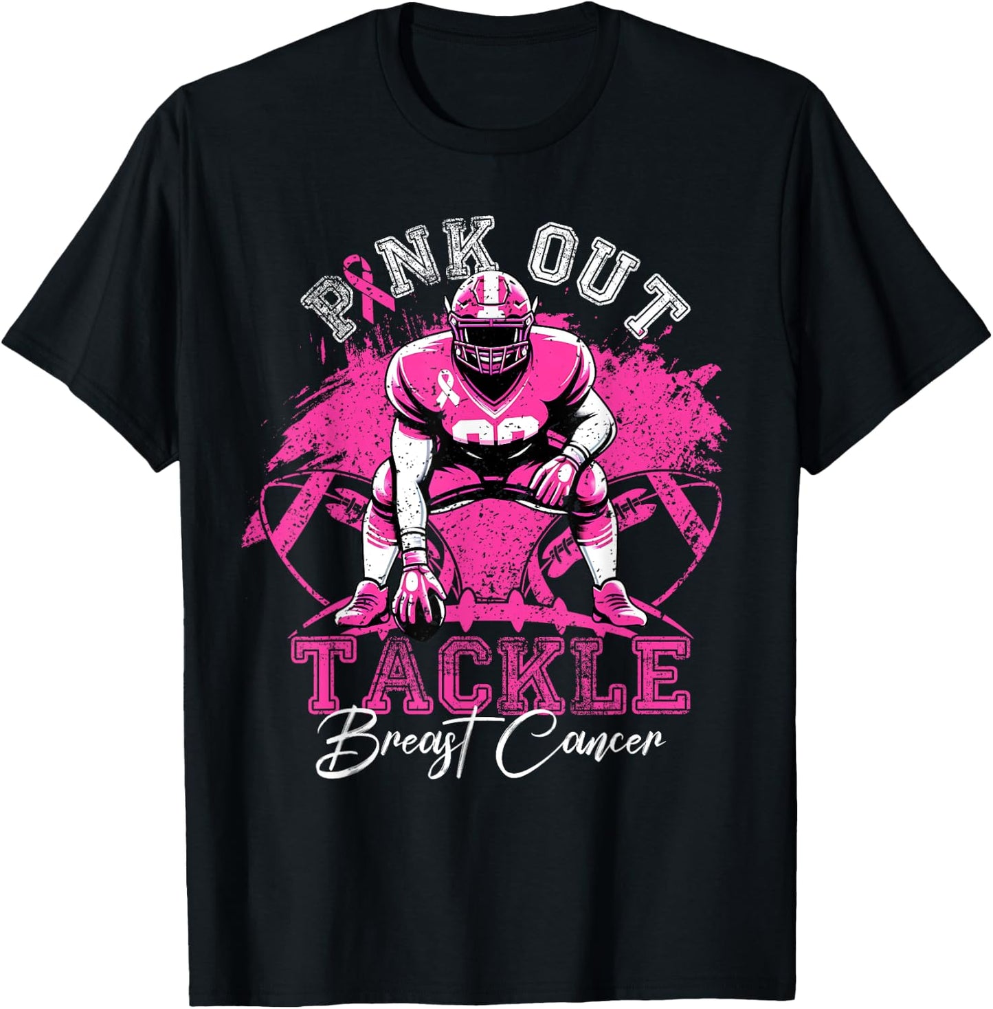 Pink Out Tackle Breast Cancer Awareness Football Pink Ribbon T-Shirt - T-Shirt | Black