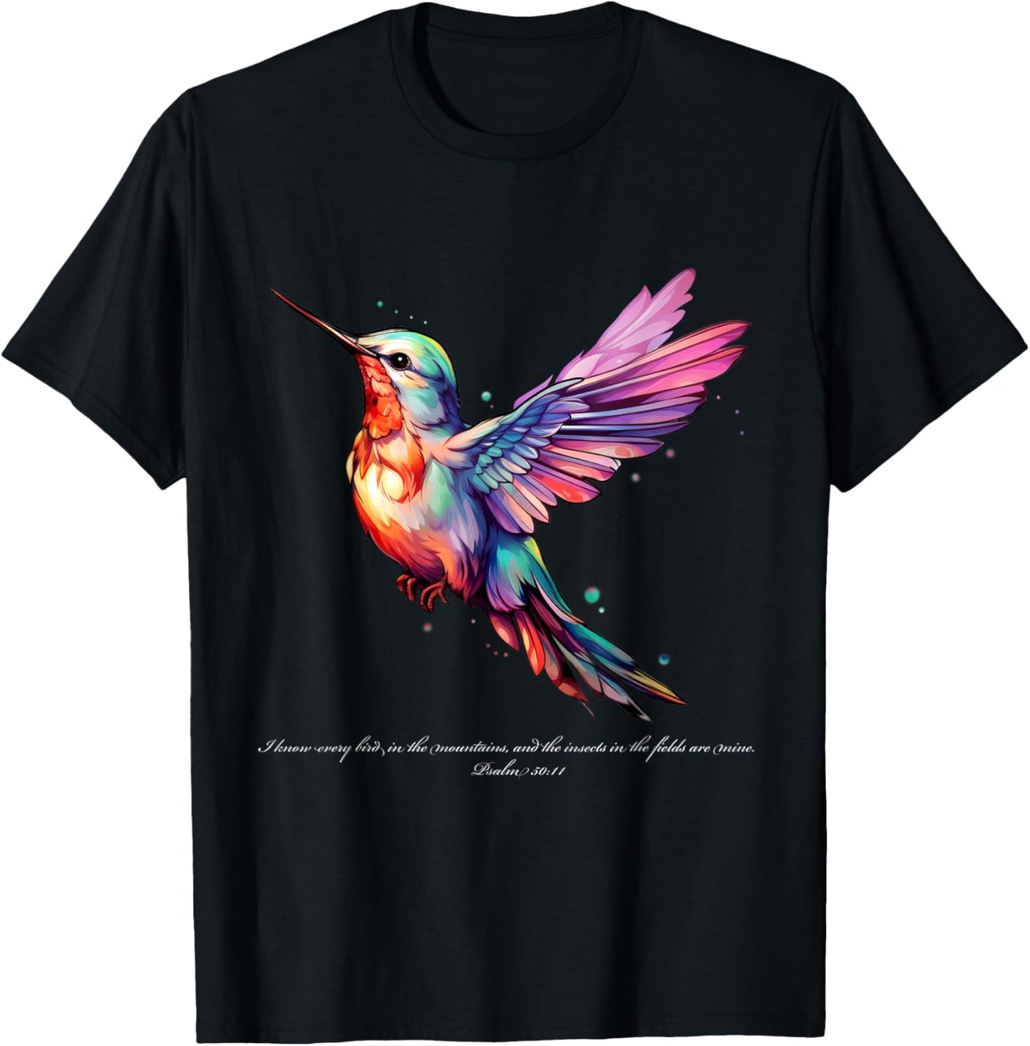 Hummingbird Bible Scripture Watercolor Art Psalm 50:11 T-Shirt - T-Shirt | Black