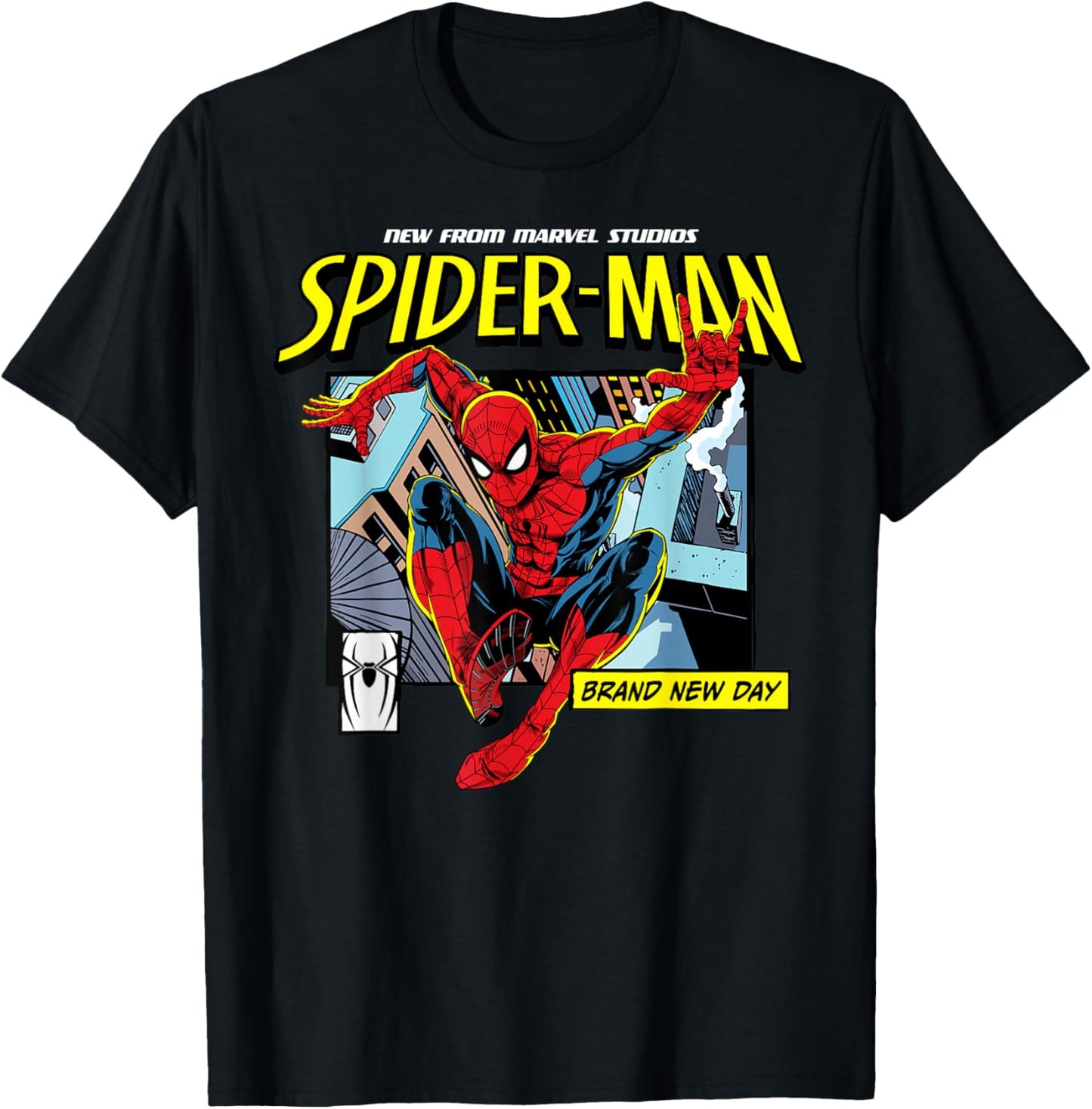 Marvel Studios Spider-Man Day Rooftop Comic Panel T-Shirt - T-Shirt | Black