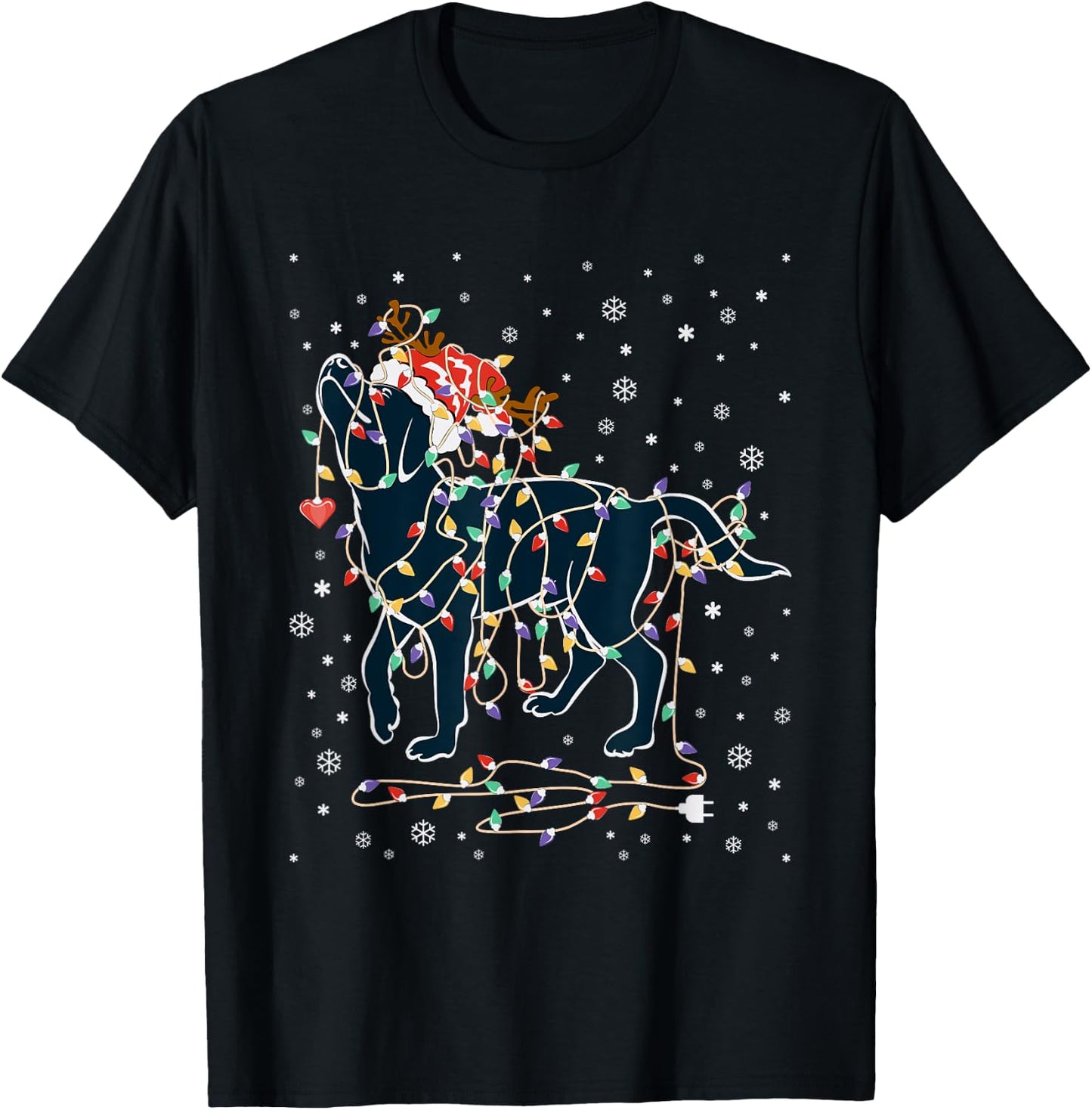 Black Lab Labrador Christmas Tree Light Pajama Dog Xmas T-Shirt - T-Shirt | Black