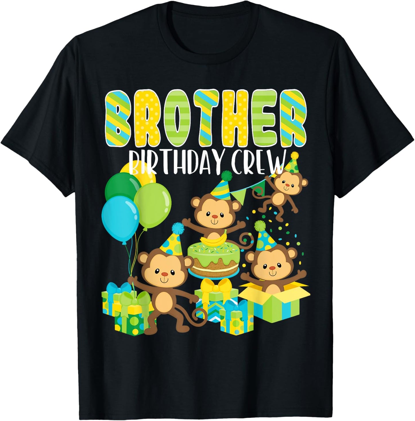 Birthday Party Monkey Brother Birthday Crew Family Matching T-Shirt - T-Shirt | Black