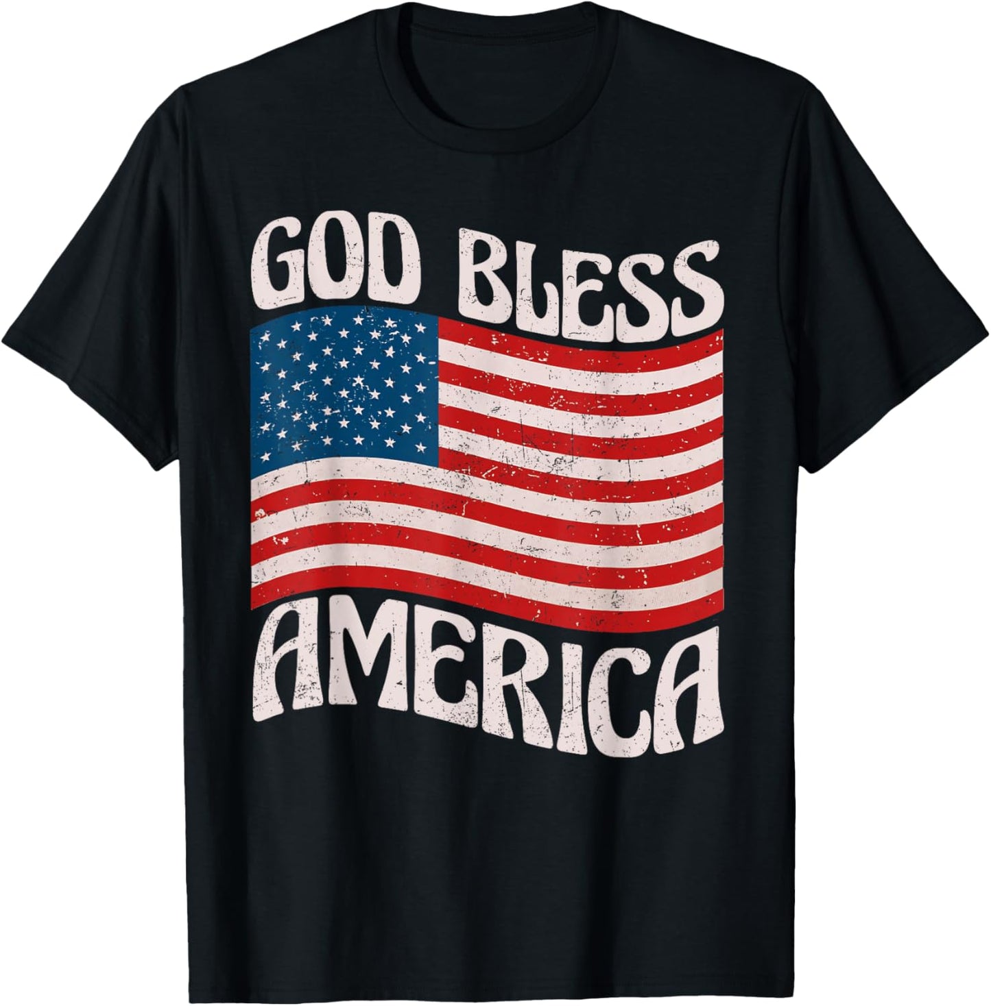 God Bless America Patriotic American Flag Happy 4th Of July T-Shirt - T-Shirt | Black