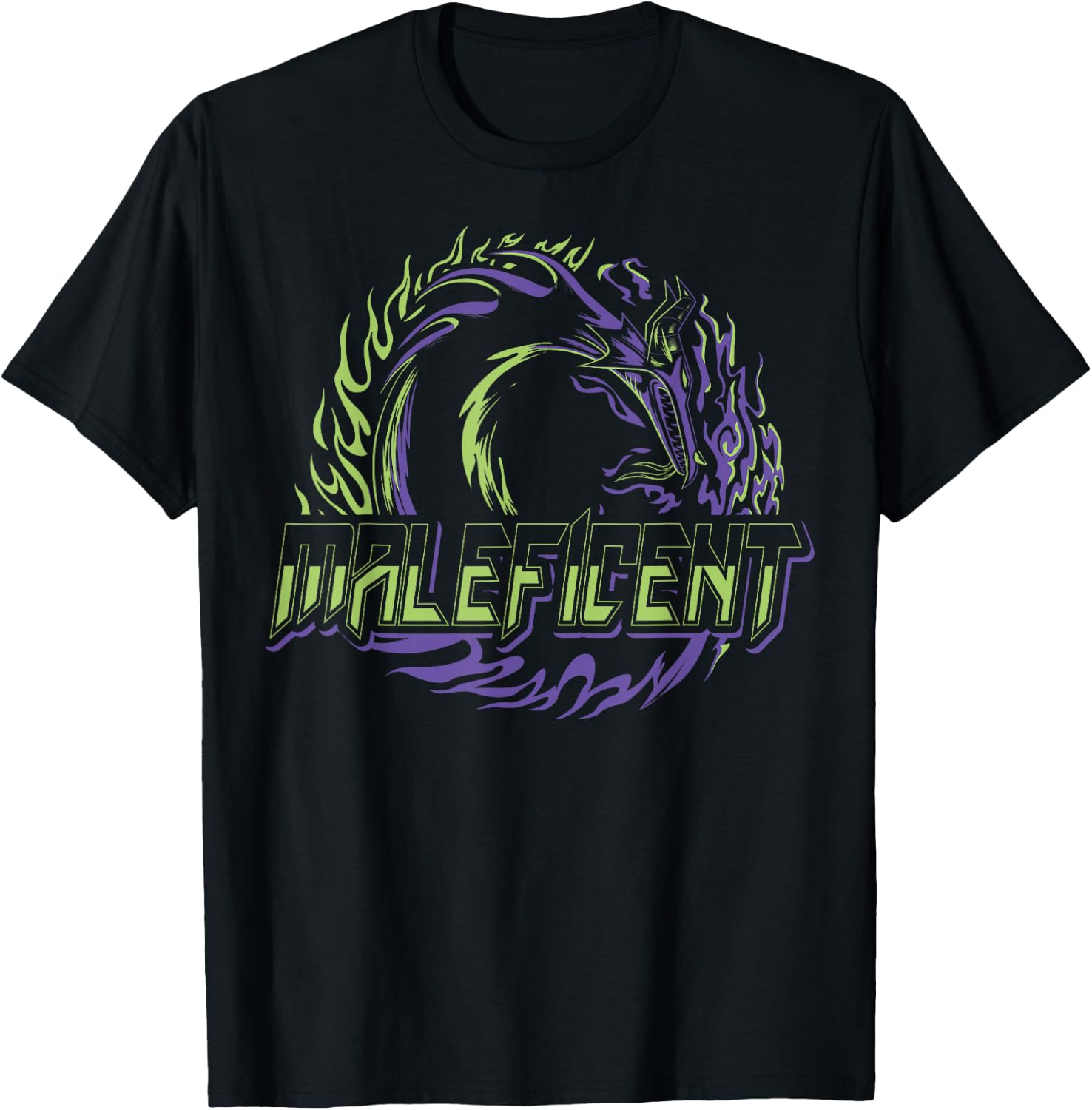 Disney Villains Maleficent Neon Dragon Circle T-Shirt - T-Shirt | Black