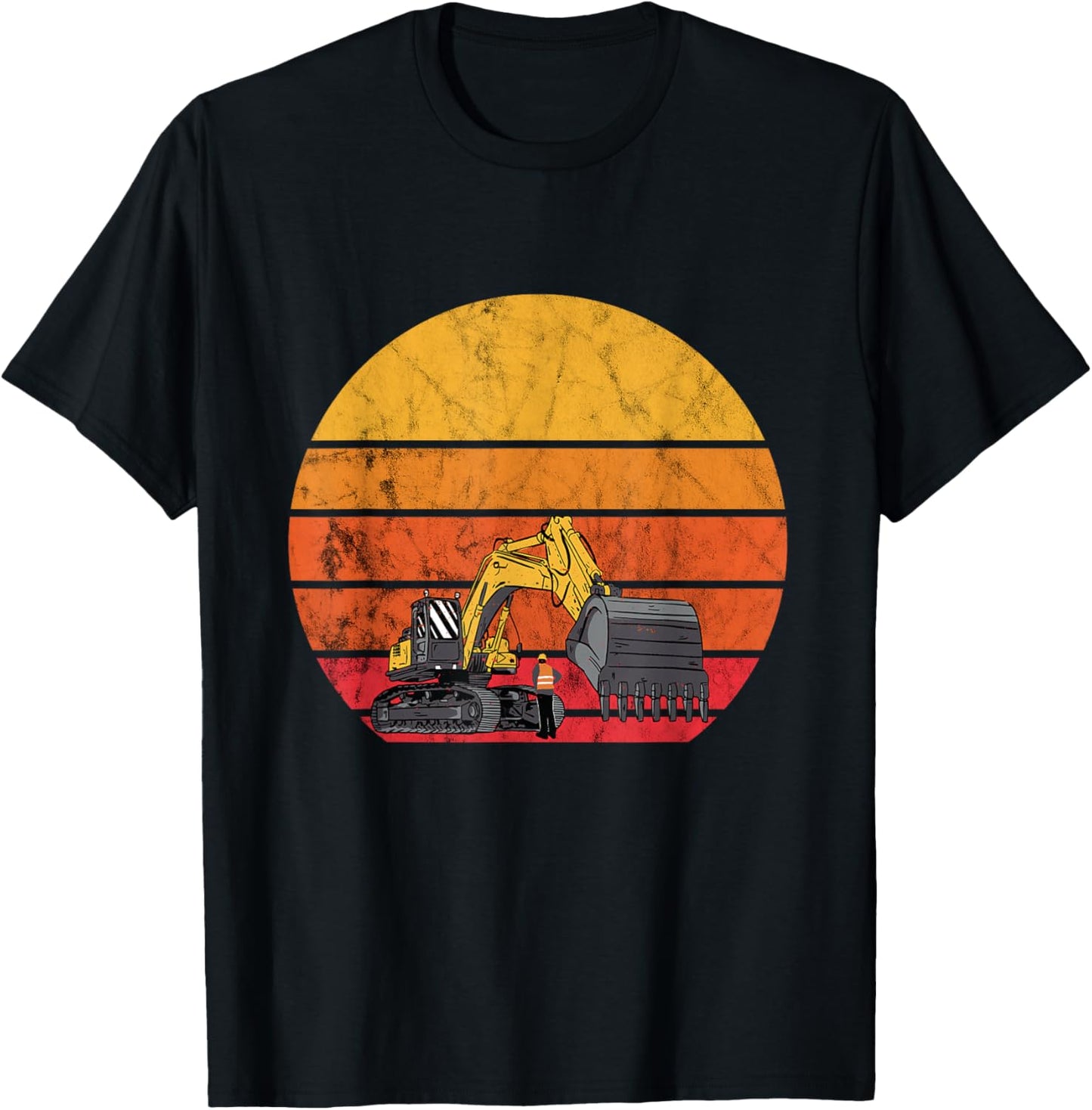Digging Excavator Vintage Retro Construction Vehicle Backhoe T-Shirt - T-Shirt | Black