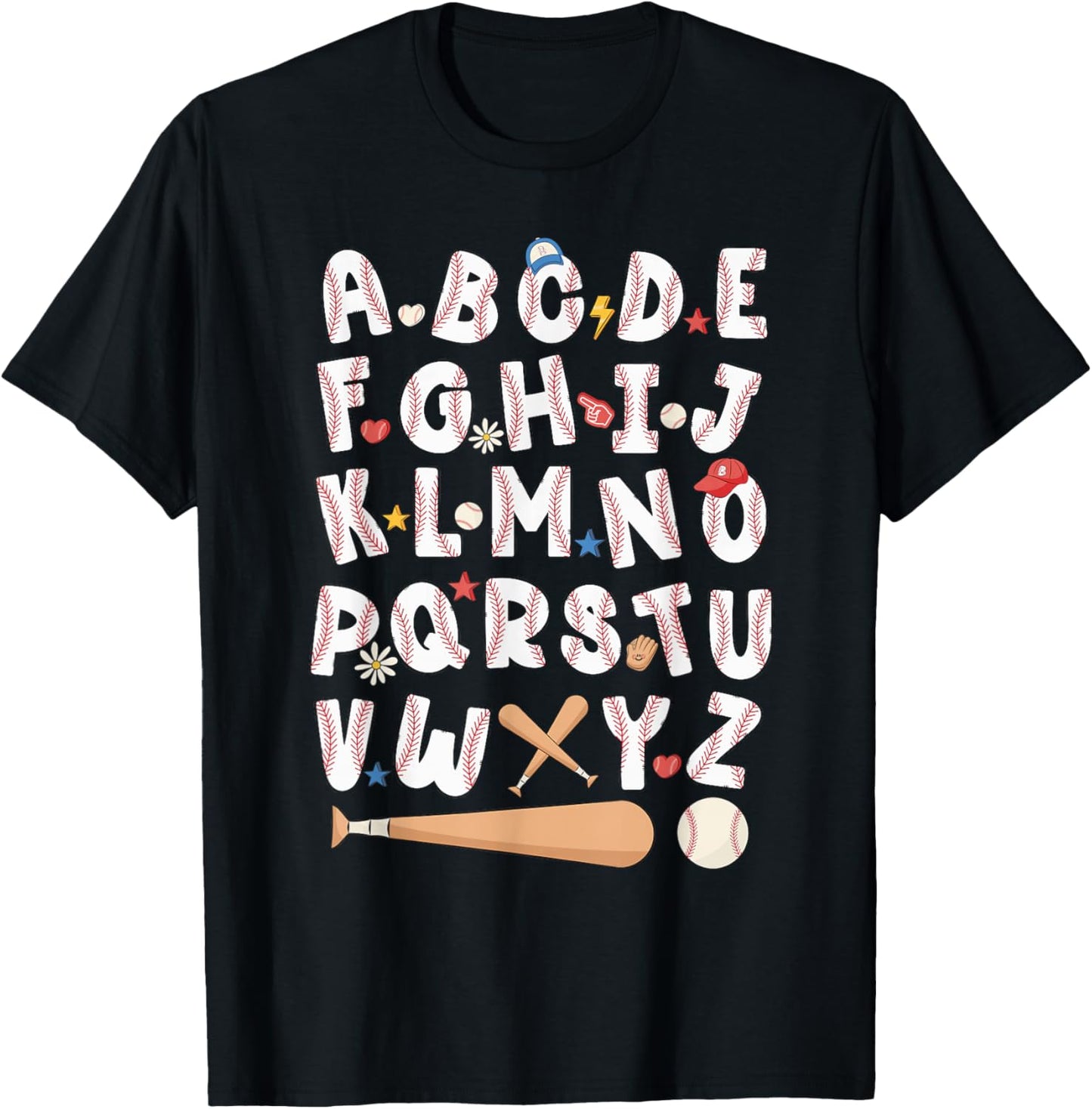 Alphabet Baseball ABCs Letters Kids Boys Girls Teacher T-Shirt - T-Shirt | Black