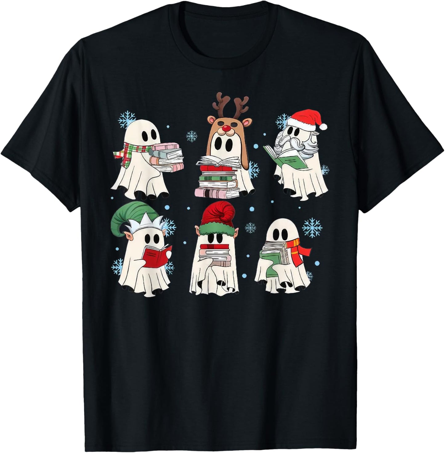Ghost Santa Elf Squad Read Books Bookish Librarian Christmas T-Shirt - T-Shirt | Black