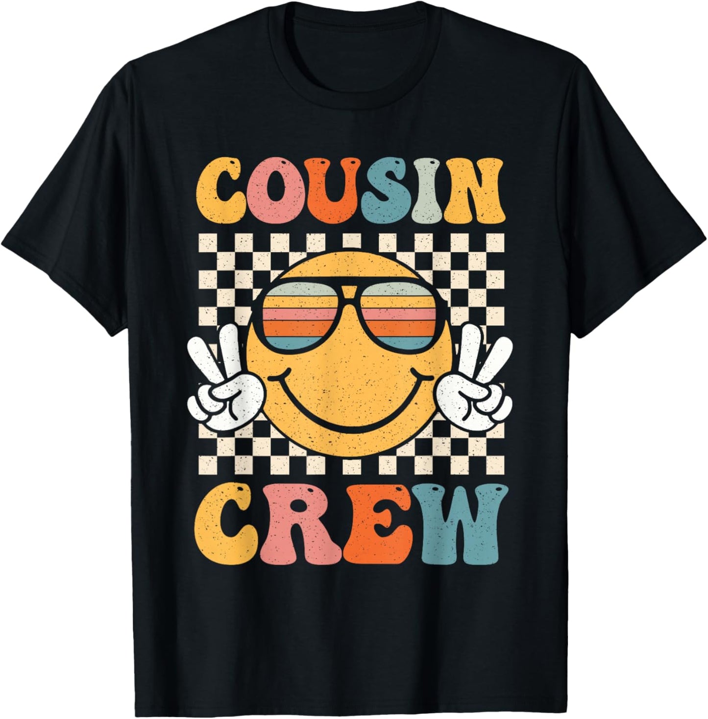 Retro Cousin Crew Summer Family Matching Funny Cousin Squad T-Shirt - T-Shirt | Black