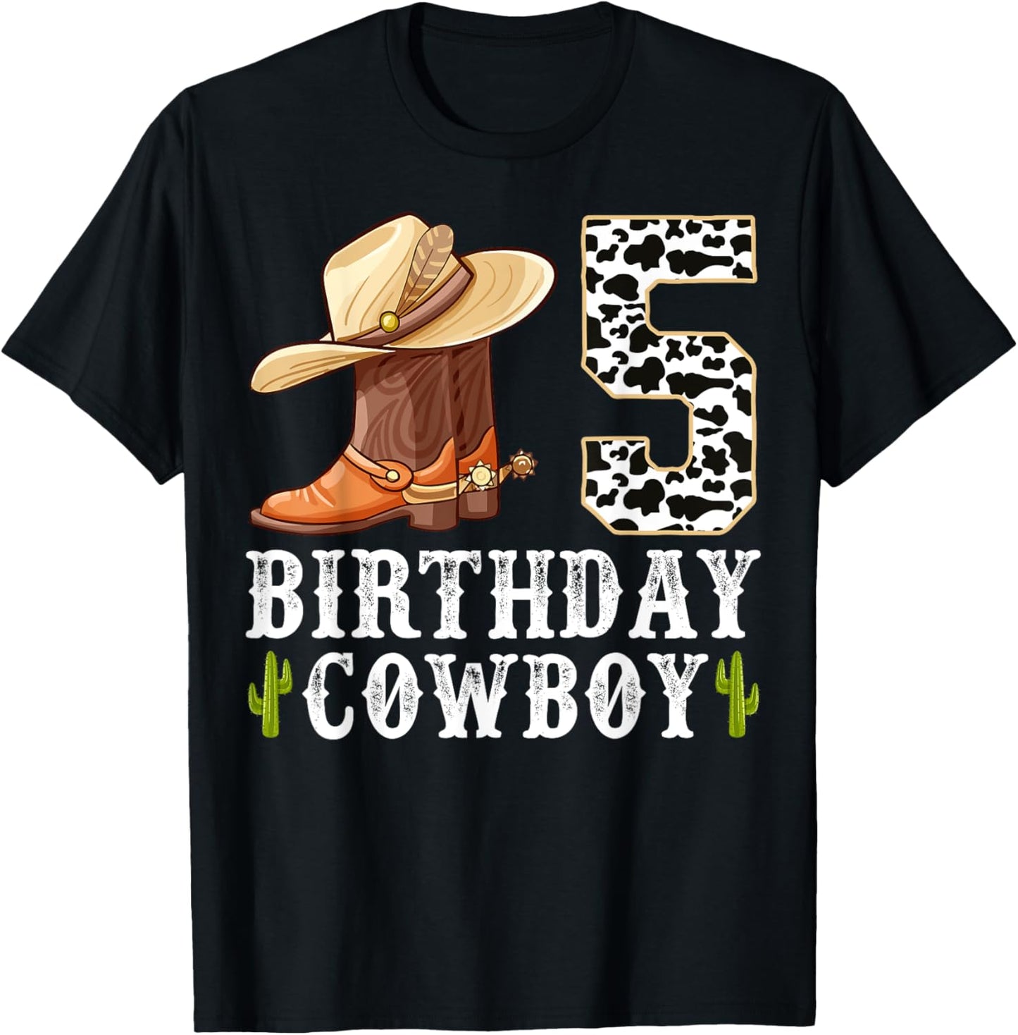 5th Birthday Cowboy Kid 5 Years Old Rodeo Lover Party T-Shirt - T-Shirt | Black