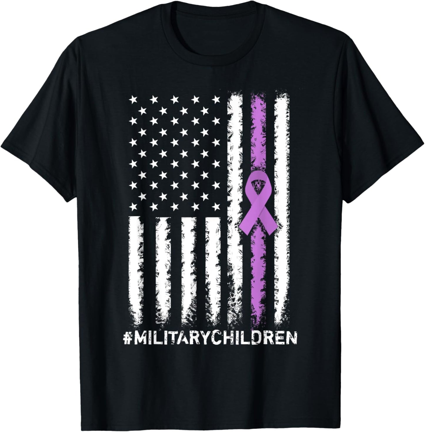 USA Flag Ribbon, Purple Up! Month for Military Children Kids Men T-Shirt - T-Shirt | Black