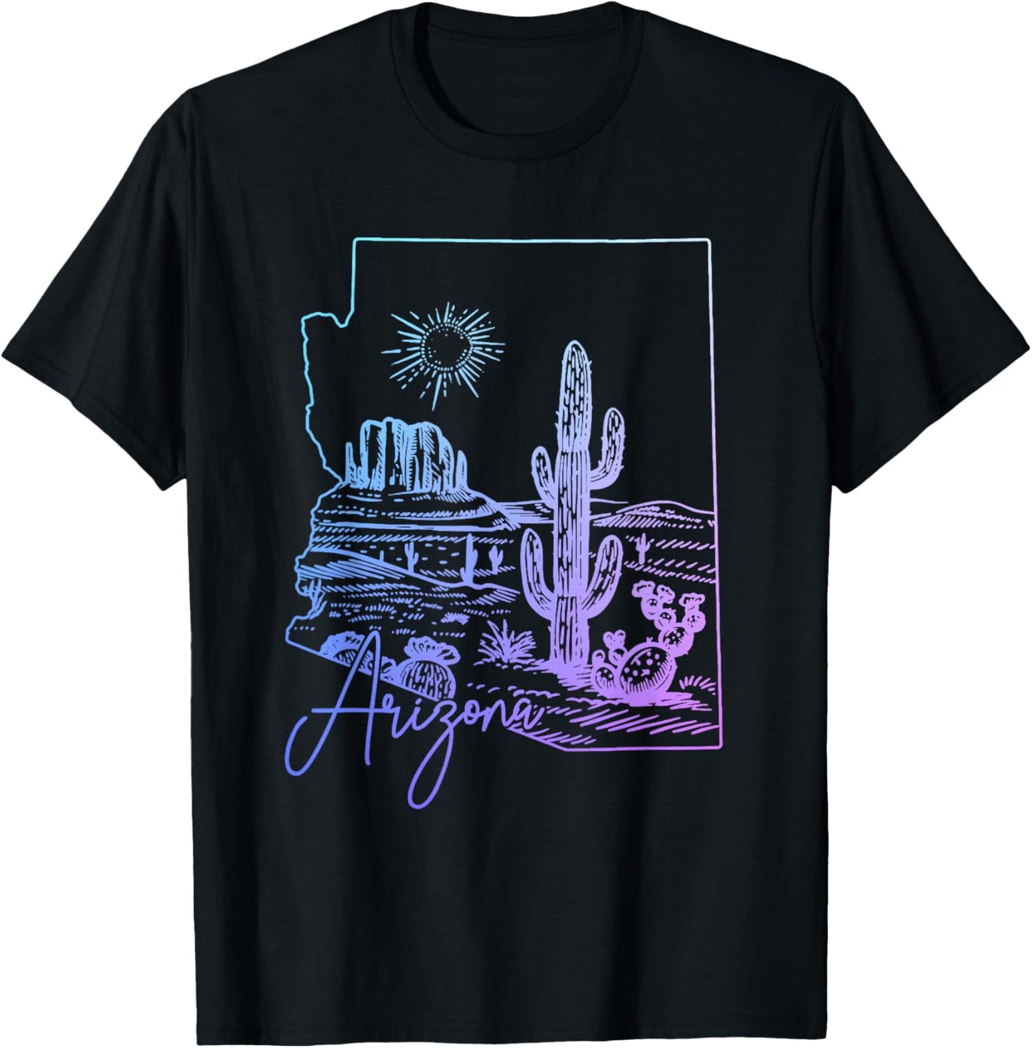 Arizona Cactus Vintage State Map T-Shirt - T-Shirt | Black