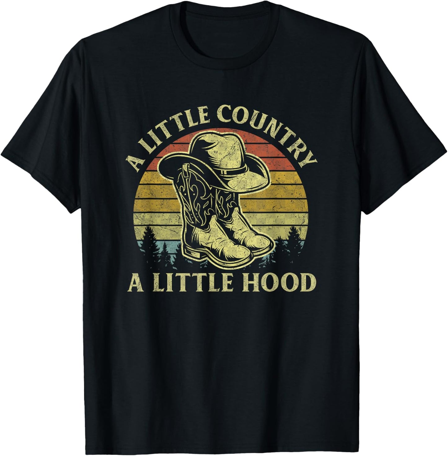 Little Country Little Hood Vintage Cowboy Hat Country Music T-Shirt - T-Shirt | Black