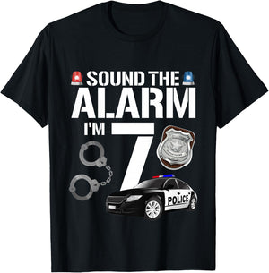 Kids 7 Year Old Police Birthday Officer Cop Car 7th Gift Boy T-Shirt - T-Shirt | Black