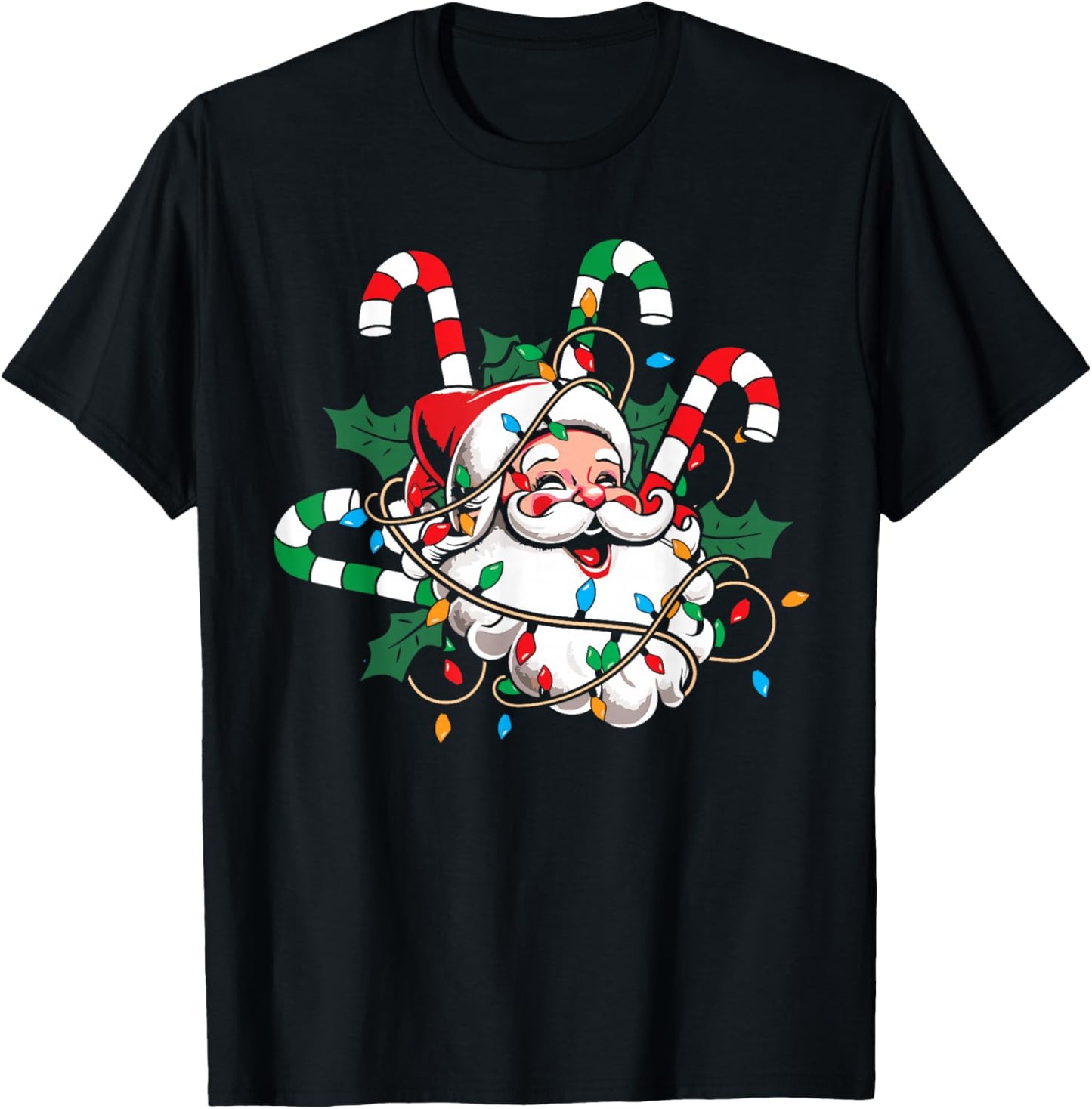 Vintage Christmas Santa Claus Candy Cane Retro Xmas Costume T-Shirt - T-Shirt | Black