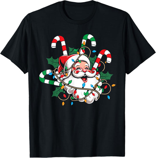 Vintage Christmas Santa Claus Candy Cane Retro Xmas Costume T-Shirt - T-Shirt | Black