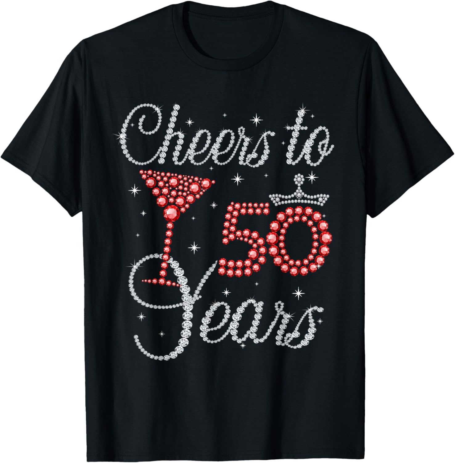 Cheers To 50 Years Wine Glasses Women Funny 50th Birthday T-Shirt - T-Shirt | Black