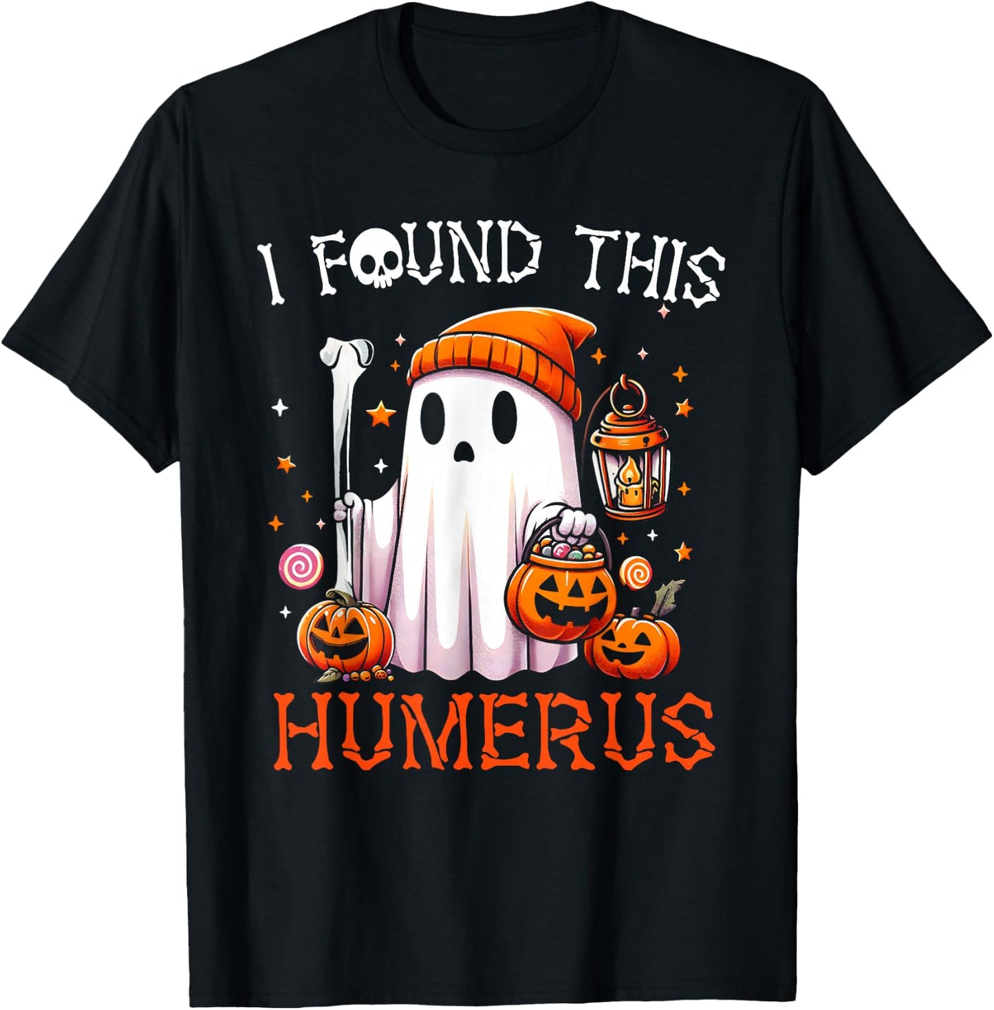I Found This Humerus Funny Halloween Ghost Skeleton T-Shirt - T-Shirt | Black