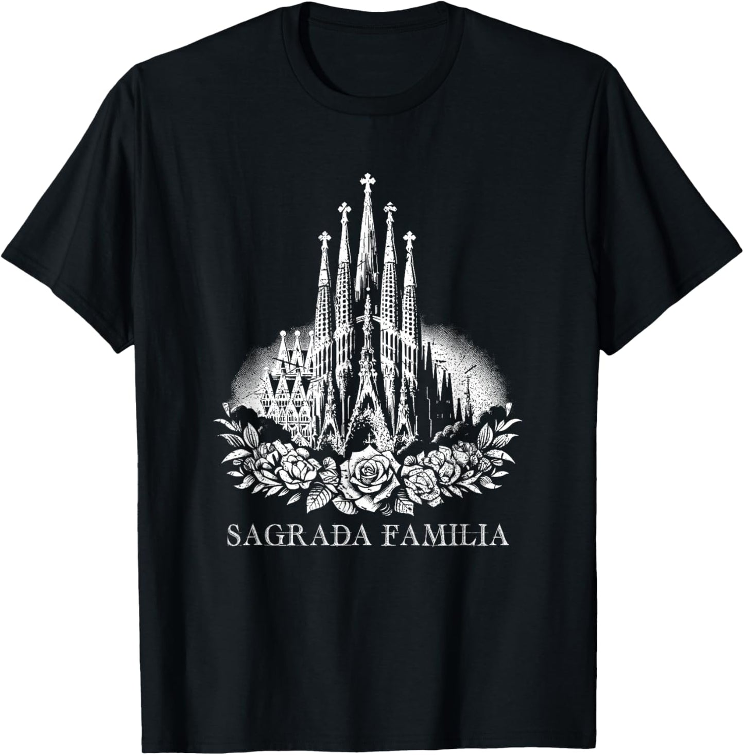 Basílica de la Sagrada Família Barcelona Vintage Floral T-Shirt - T-Shirt | Black