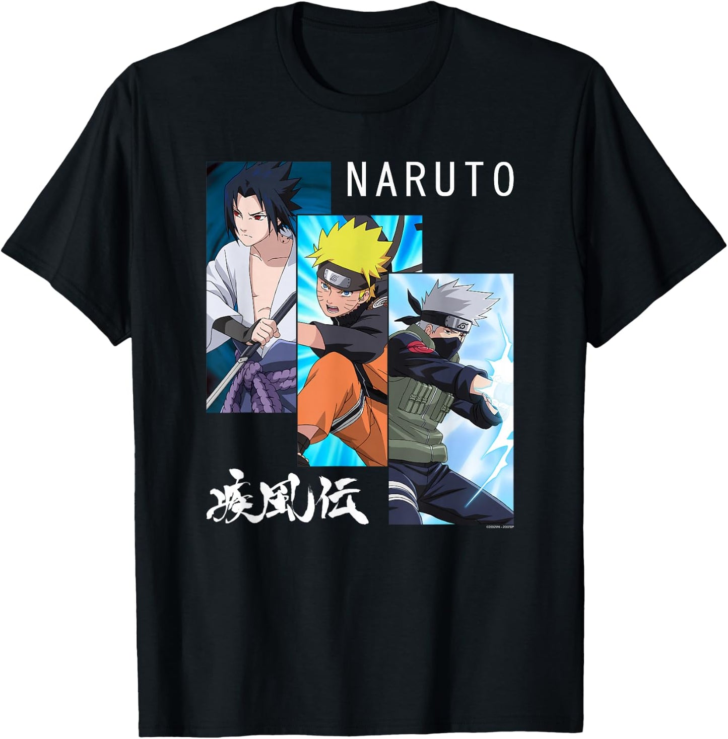 Naruto Shippuden 3 Panels and Kanji Short Sleeve T-Shirt - T-Shirt | Black