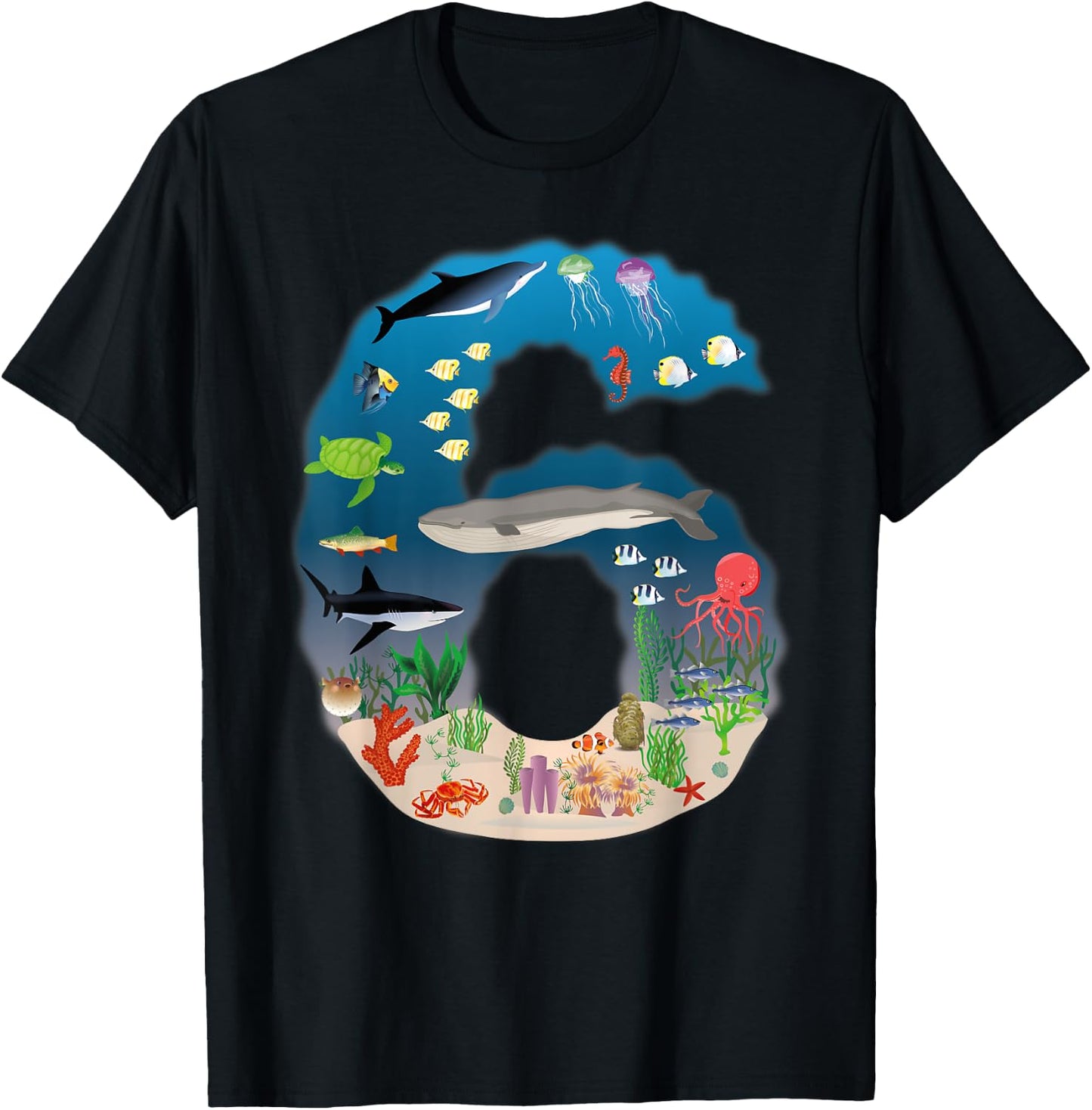 Under The Sea REALISTIC Fish Starfish Sixth number 6 T-Shirt - T-Shirt | Black