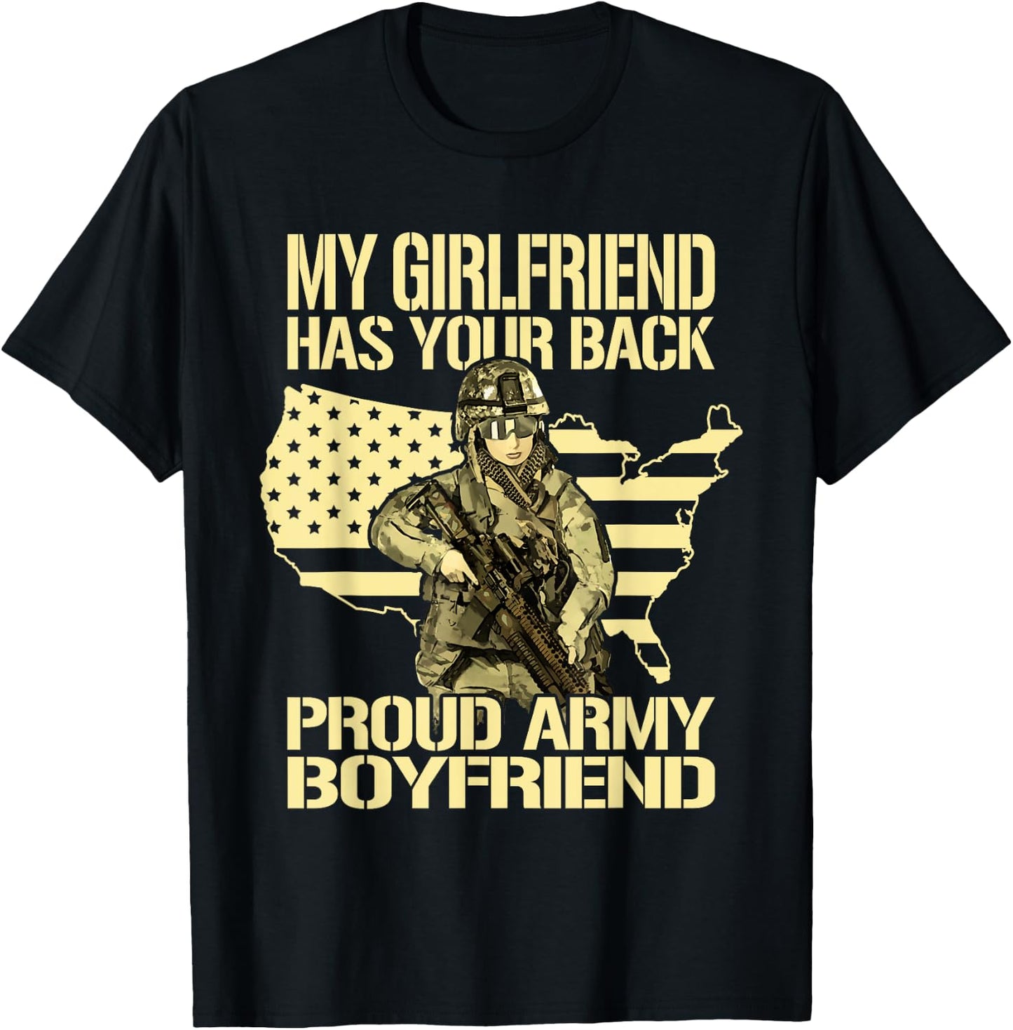 My Girlfriend Has Your Back Patriotic Proud Army Boyfriend T-Shirt - T-Shirt | Black
