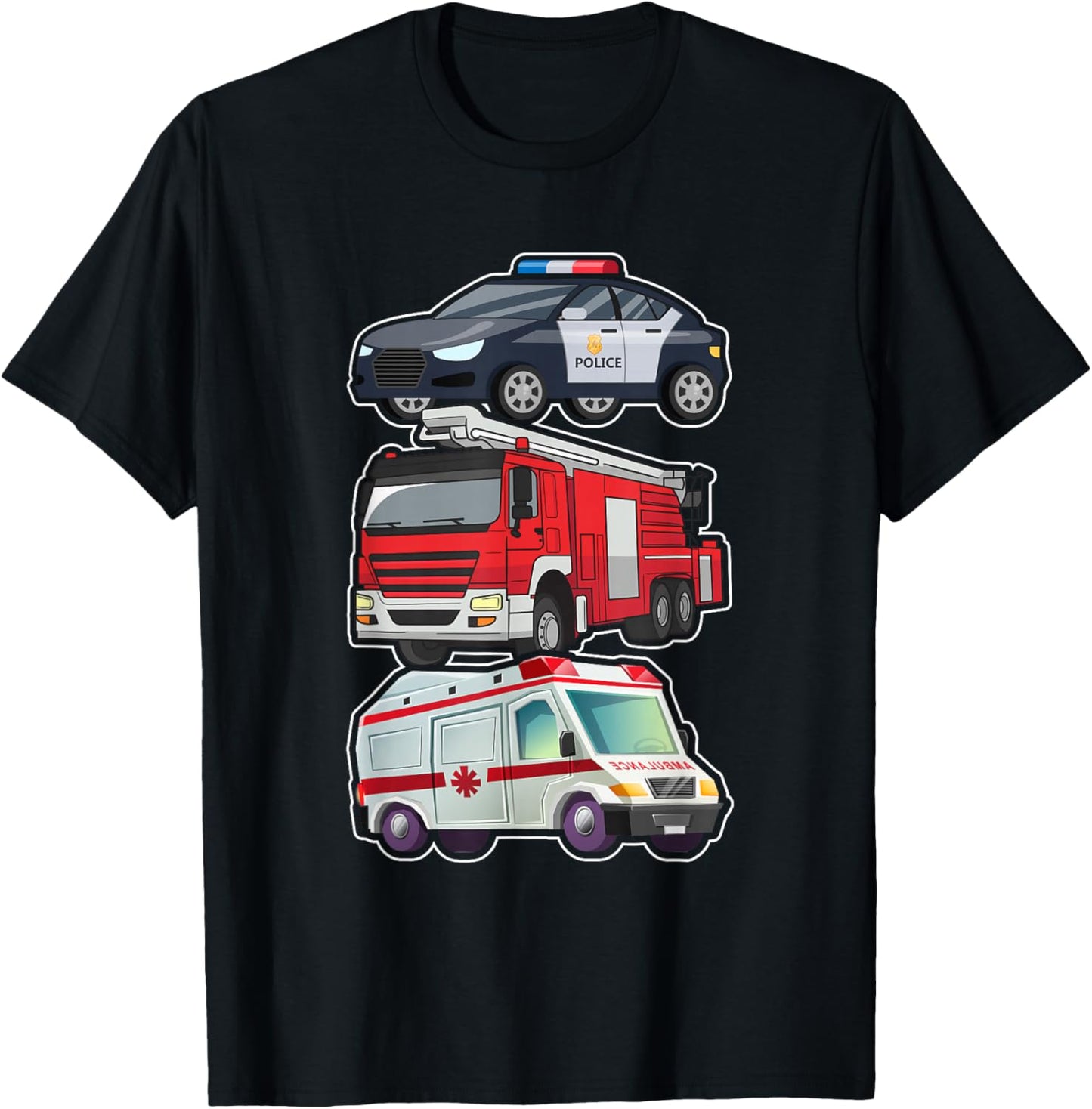 Police Car Fire Truck Ambulance First Responders Design T-Shirt - T-Shirt | Black
