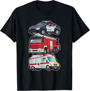 Police Car Fire Truck Ambulance First Responders Design T-Shirt - T-Shirt | Black