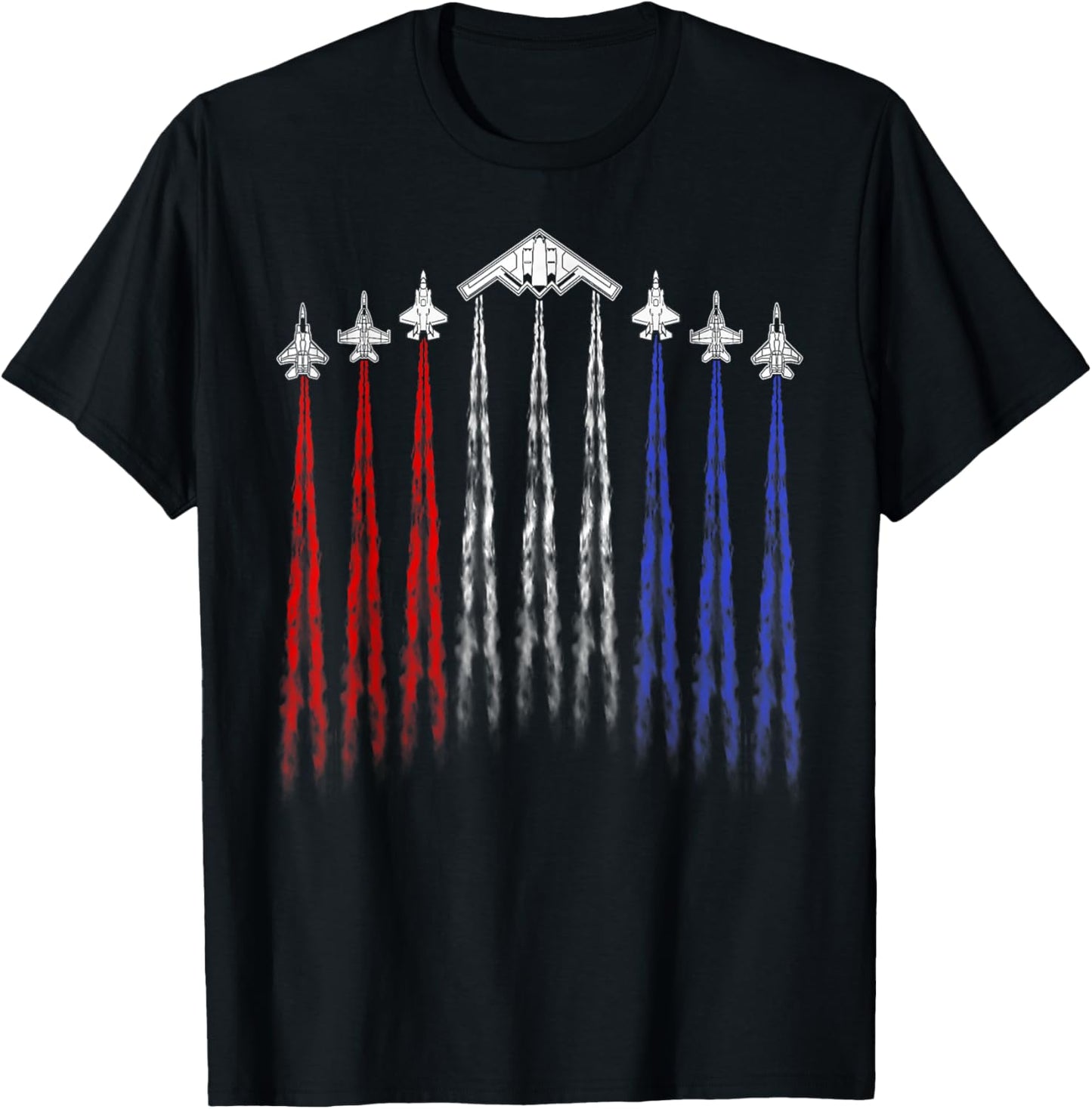 4th Of July Fighter Jet Airplane Red White Blue Patriotic T-Shirt - T-Shirt | Black