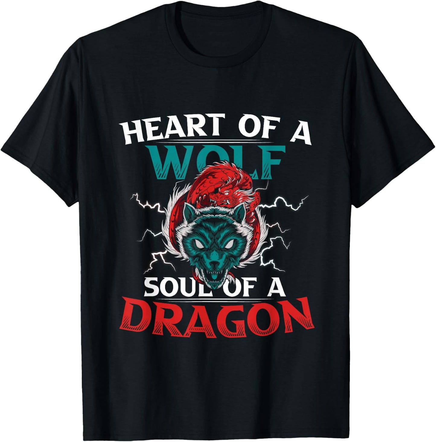 Heart Of A Wolf Soul Of A Dragon Brave Animals T-Shirt - T-Shirt | Black