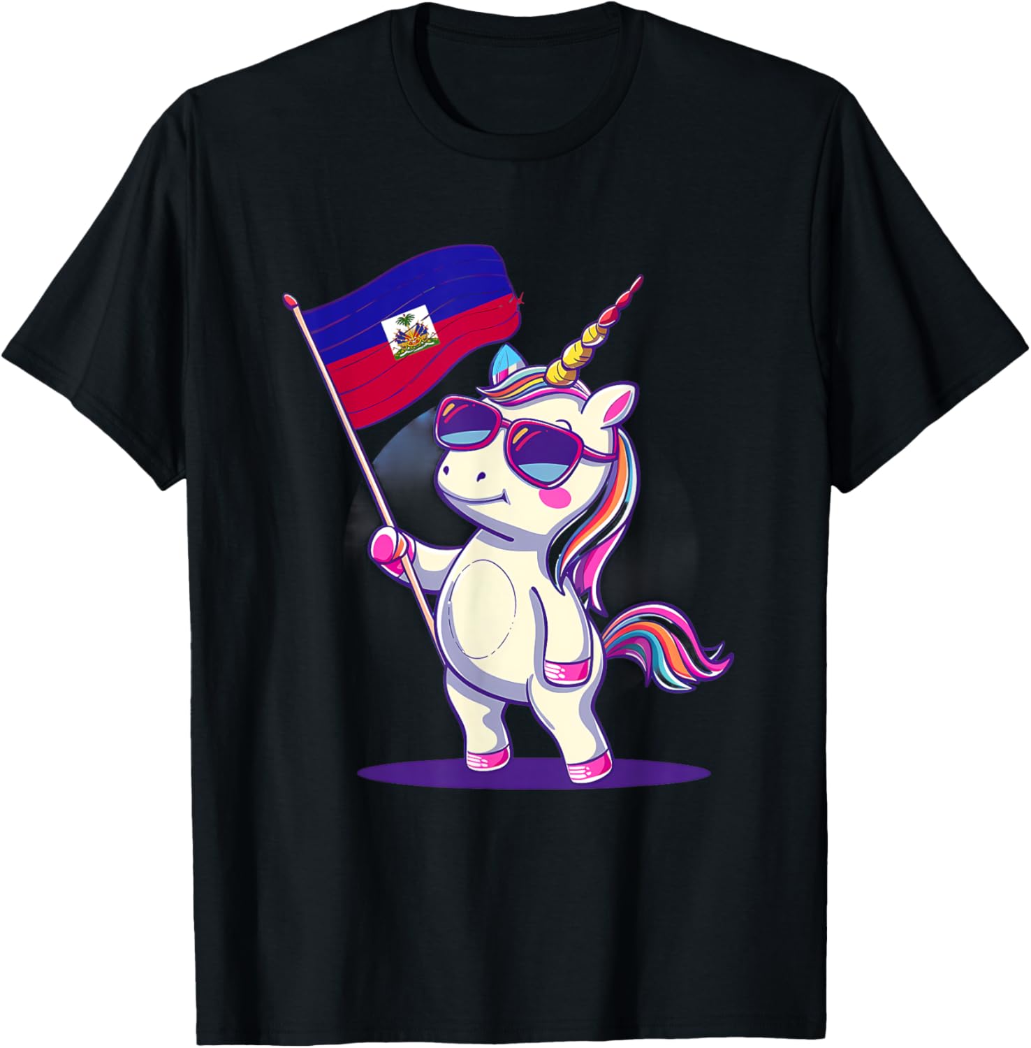 Haiti Haitian Pride Cute Unicorn Haitian Roots Haitian Flag T-Shirt - T-Shirt | Black
