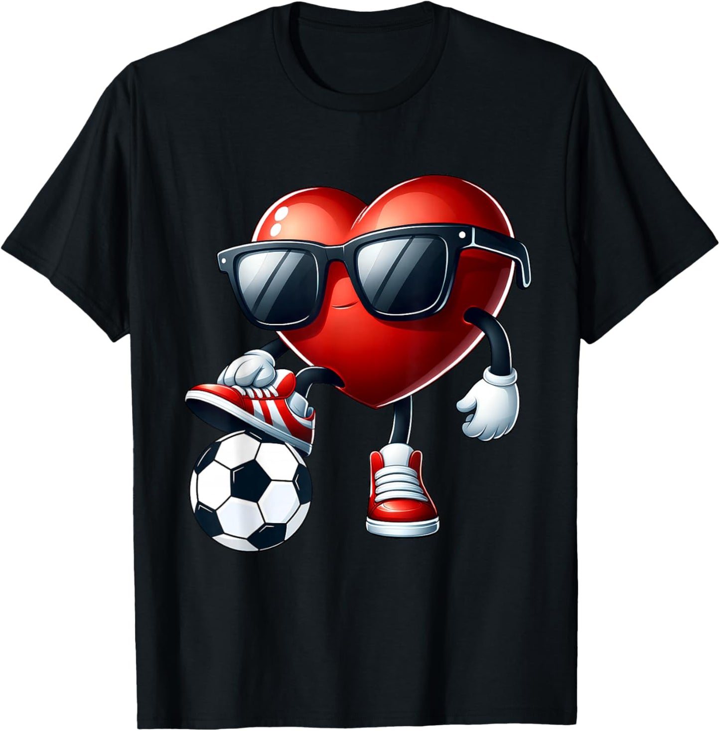 Funny Heart Playing Soccer Valentines Day Boys Kids T-Shirt - T-Shirt | Black