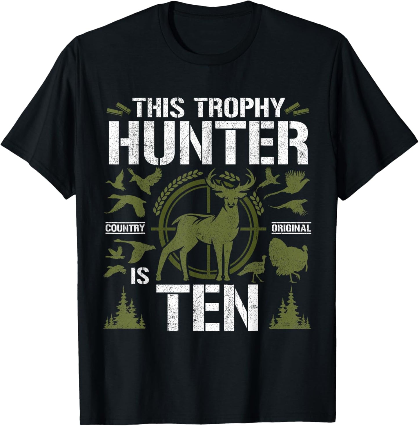 10 Year Old Hunting Birthday Party Deer Hunter 10th Gift T-Shirt - T-Shirt | Black