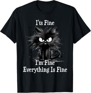 It's Fine I'm Fine Everything Is Fine Witzige Schwarze Katze T-Shirt - T-Shirt | Black
