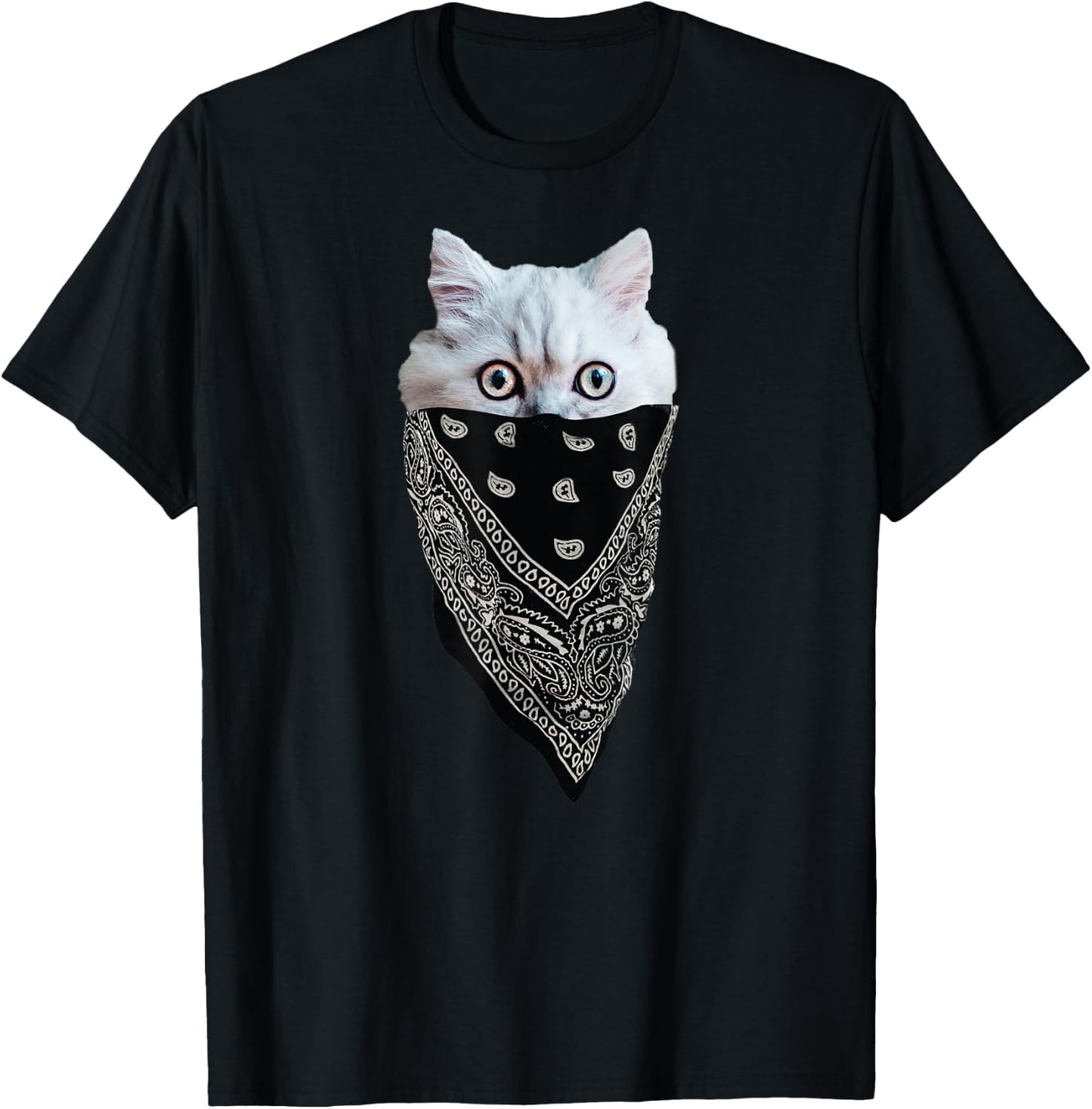 Cat Wearing a Bandana as a Mask | Funny, Cute Kitten T-Shirt - T-Shirt | Black