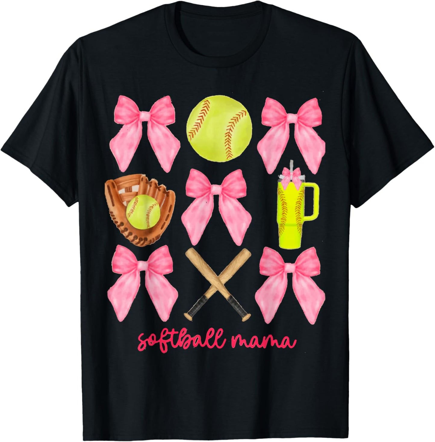 Softball Mama Softball Coquette Bow T-Shirt - T-Shirt | Black