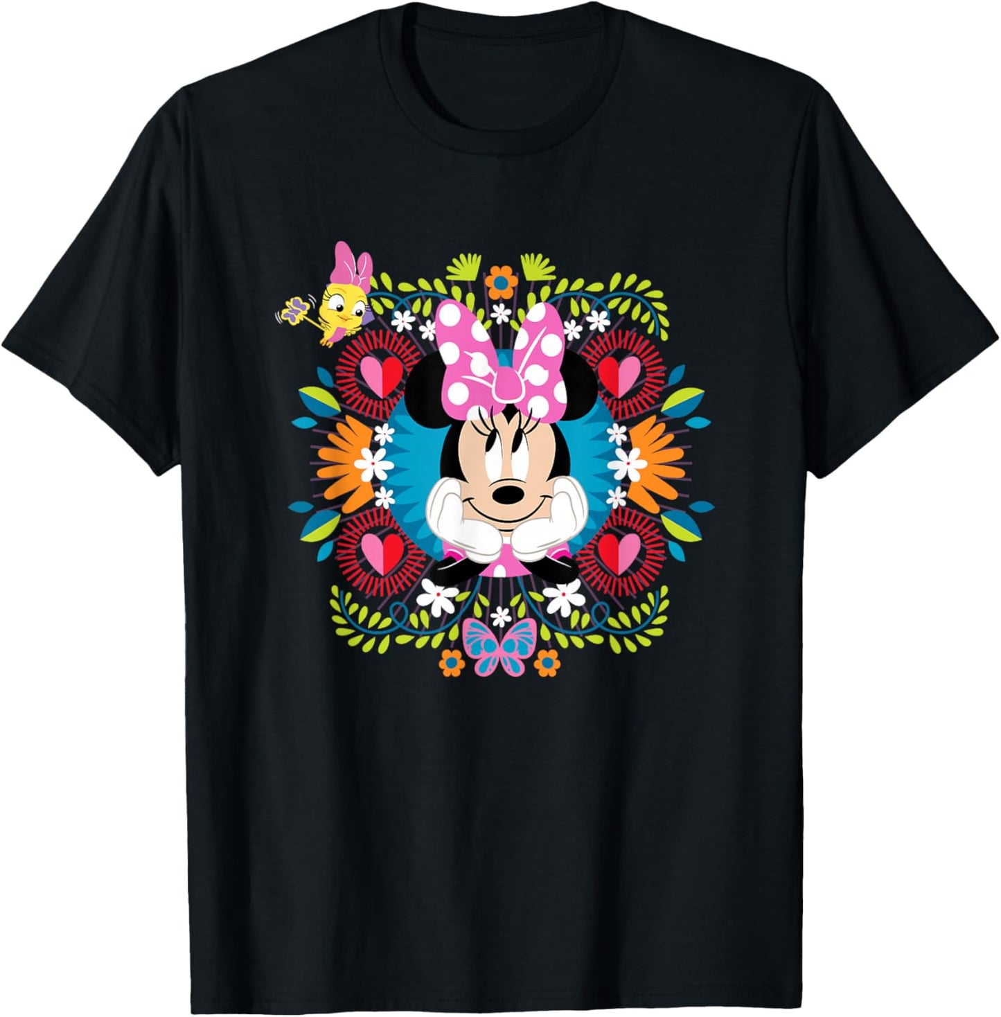 Disney Minnie Mouse Vintage Polka Dot Floral Frame T-Shirt - T-Shirt | Black