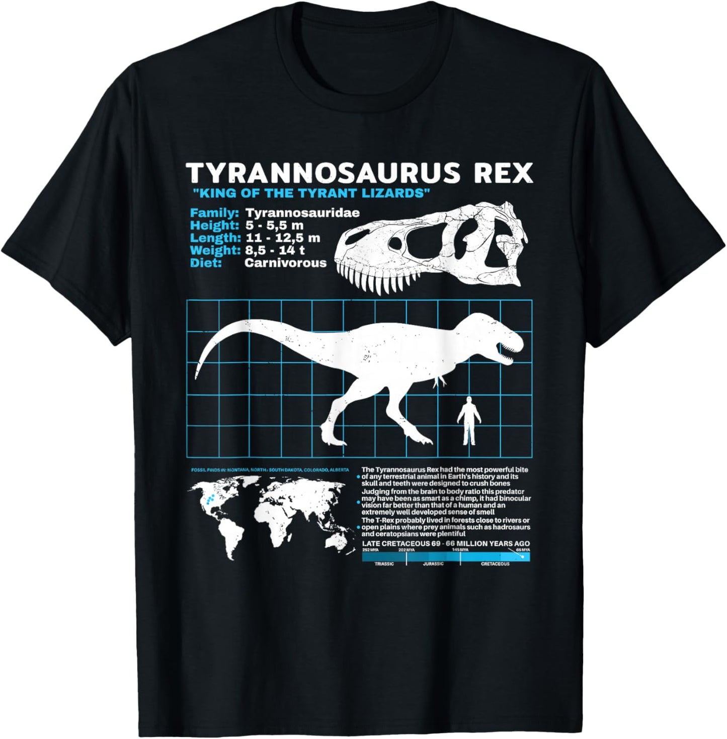 Tyrannosaurus Rex fact sheet Dinosaur Facts T-Shirt - T-Shirt | Black