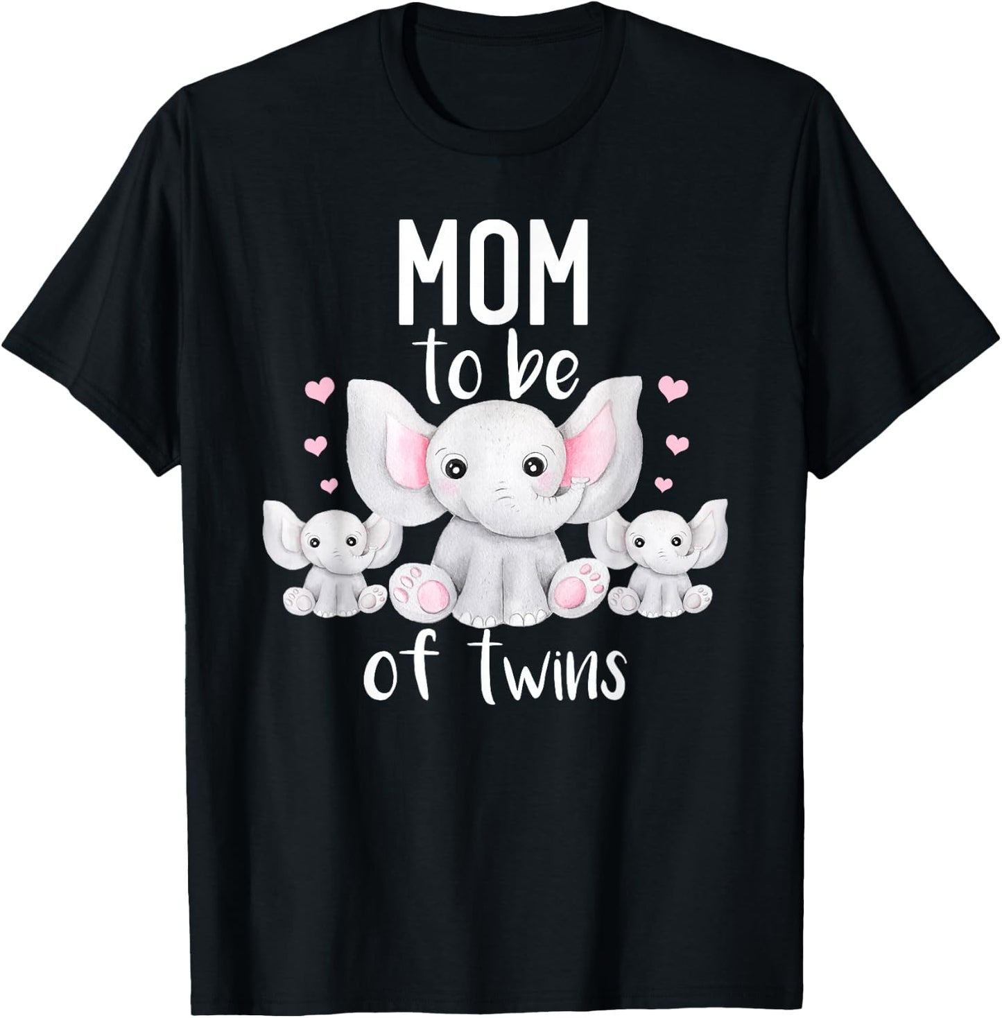 Mom To Be Of Twins Elephant Baby Shower Twin Mom T-Shirt - T-Shirt | Black