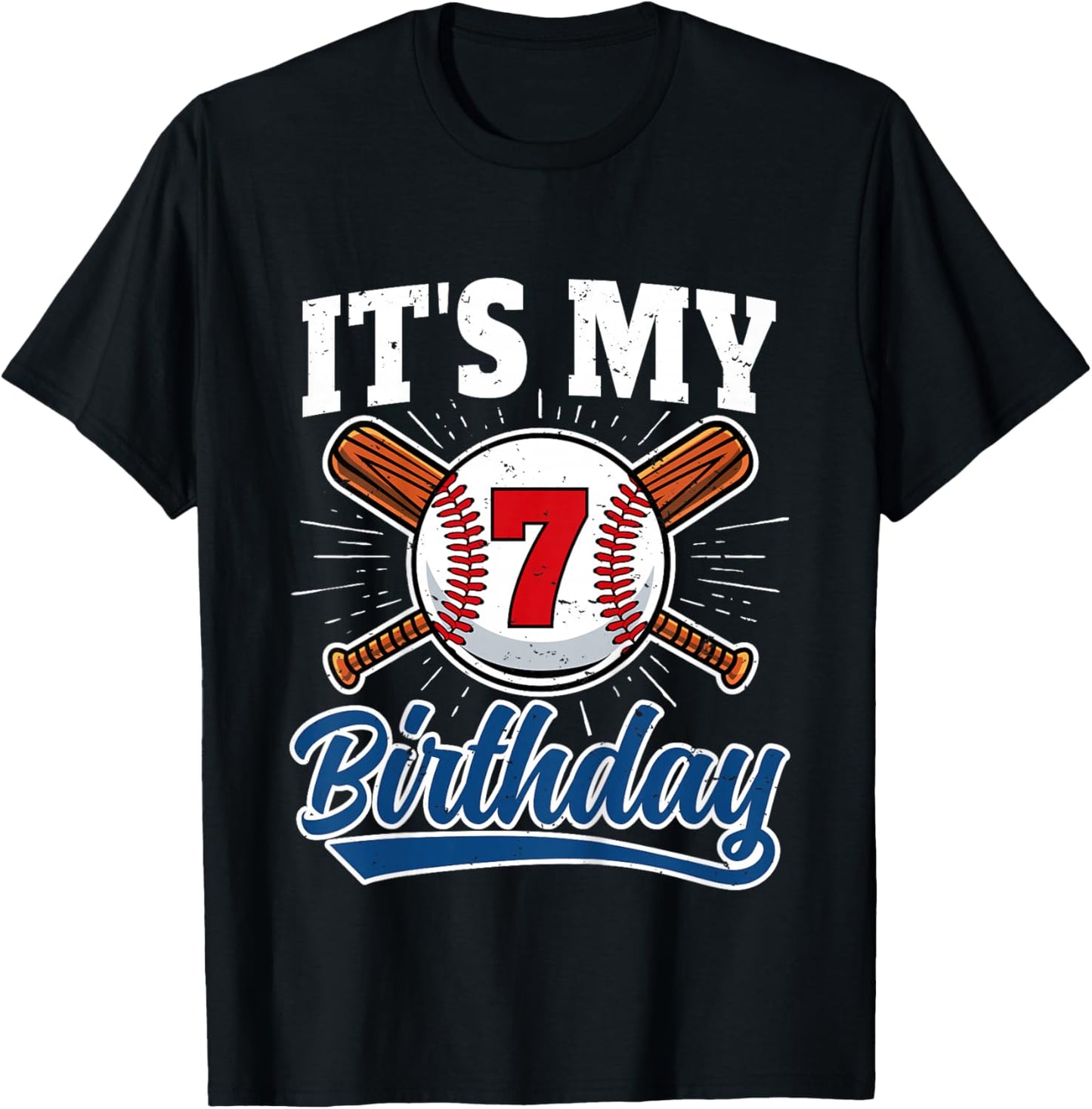 7 Years Old Baseball Player 7th Birthday Party Boy Girl T-Shirt - T-Shirt | Black