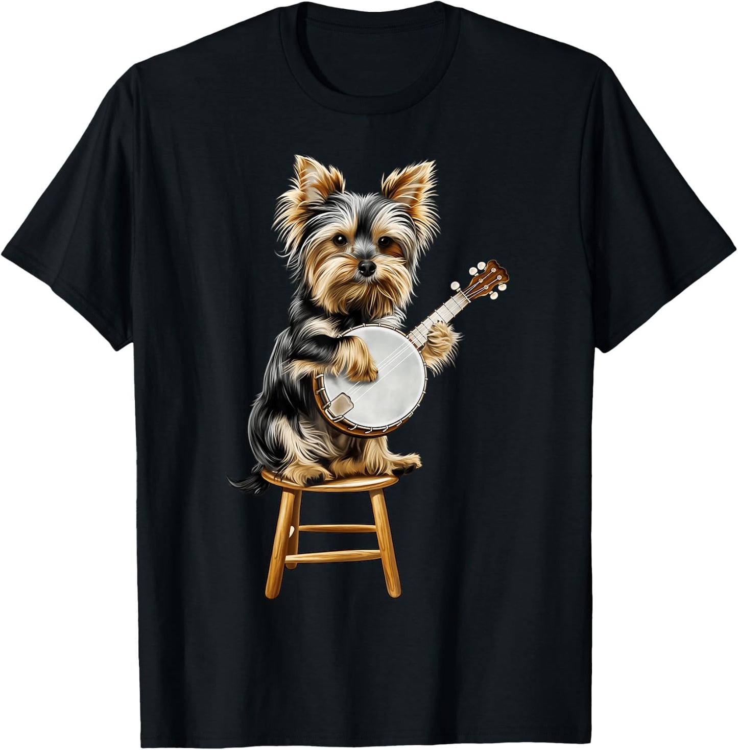Yorkshire Terrier Yorkie Dog Playing Banjo Bluegrass T-Shirt - T-Shirt | Black