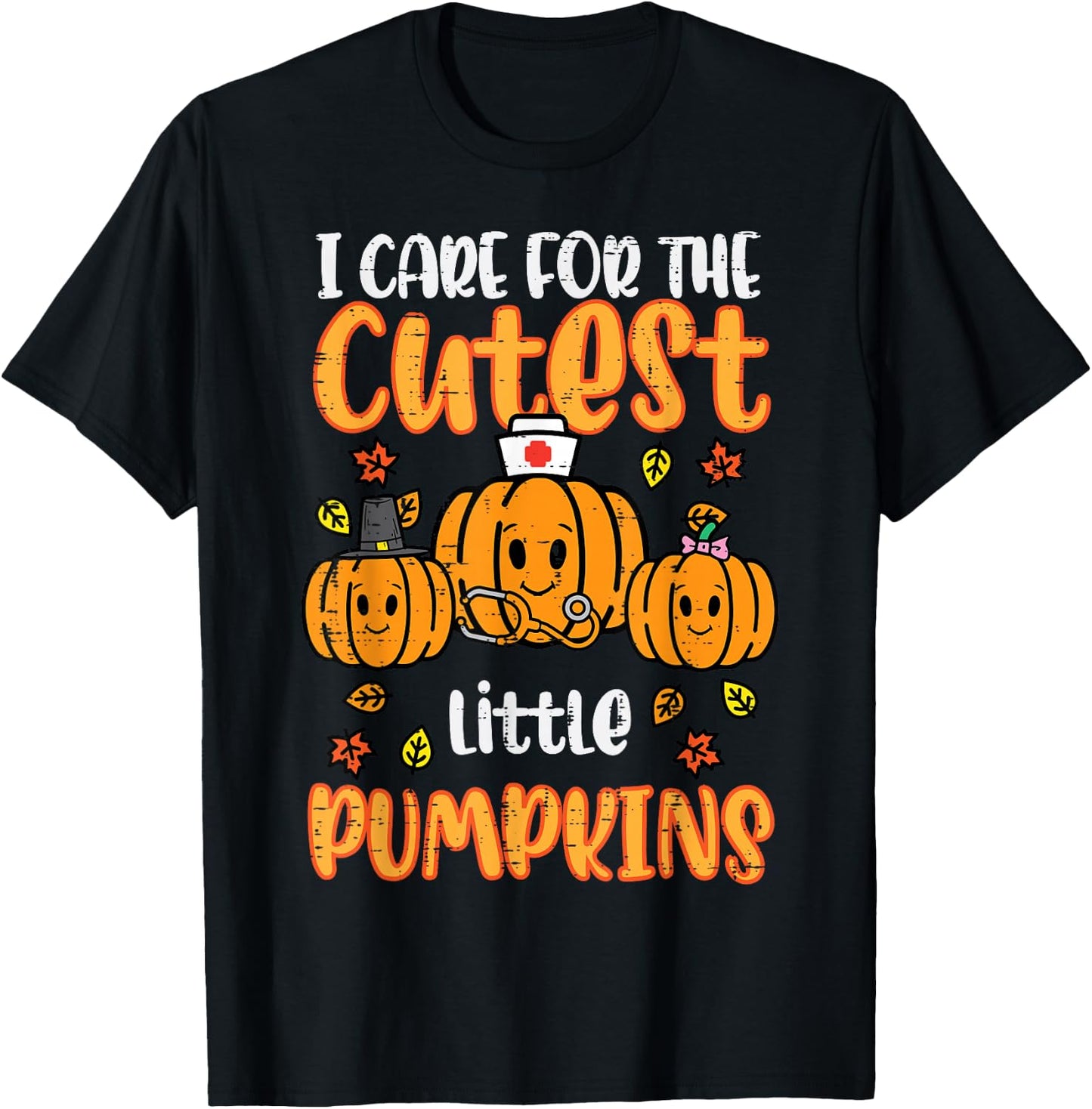 Pumpkins Nurse Halloween Scrub Top Fall Thanksgiving Women T-Shirt - T-Shirt | Black