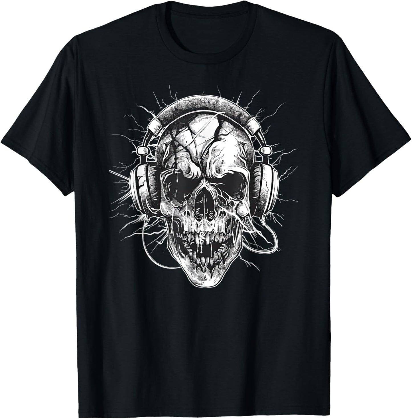 Skull with Headphones Music T-Shirt - T-Shirt | Black
