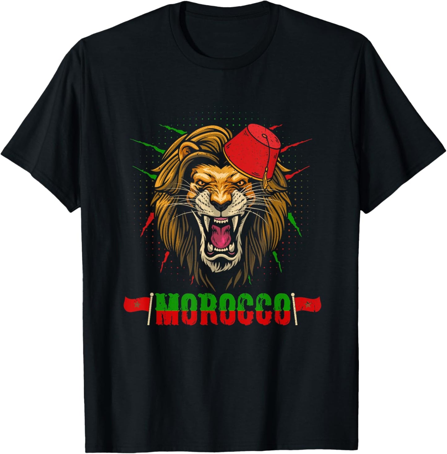 Morocco Lion Flag Sport Morocco With Moroccan Lion Hat T-Shirt - T-Shirt | Black