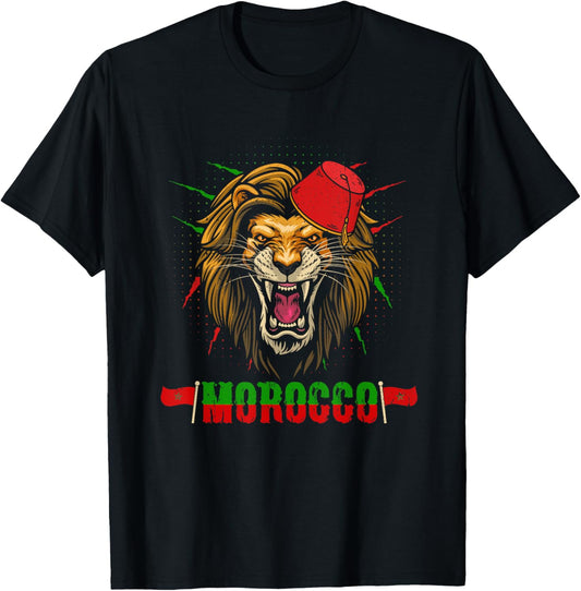 Morocco Lion Flag Sport Morocco With Moroccan Lion Hat T-Shirt - T-Shirt | Black