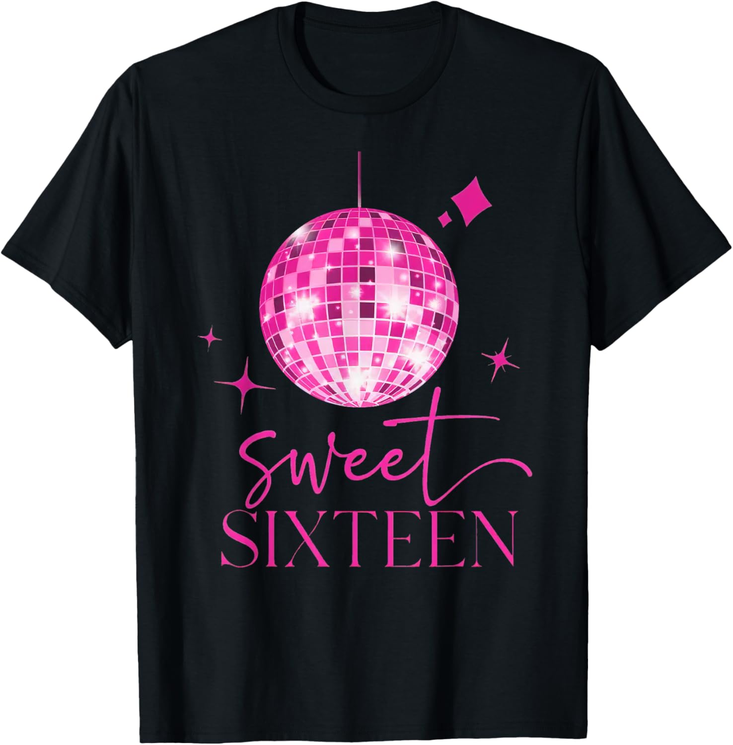 Sweet 16 Year Old 16th Birthday Queen Girls Disco Party T-Shirt - T-Shirt | Black